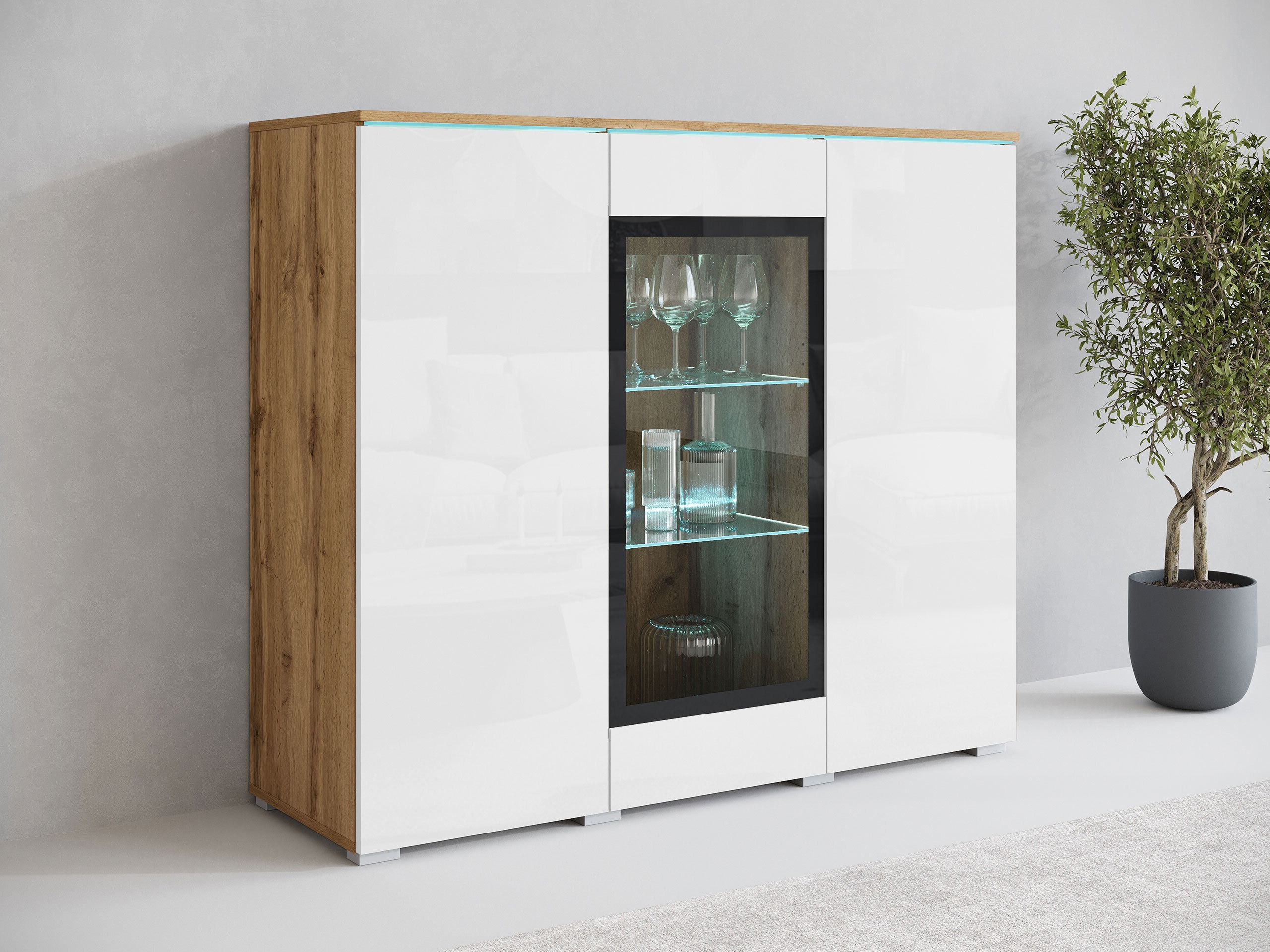 Buffet Mirfivo 103 (Chêne wotan + Blanc brillant)