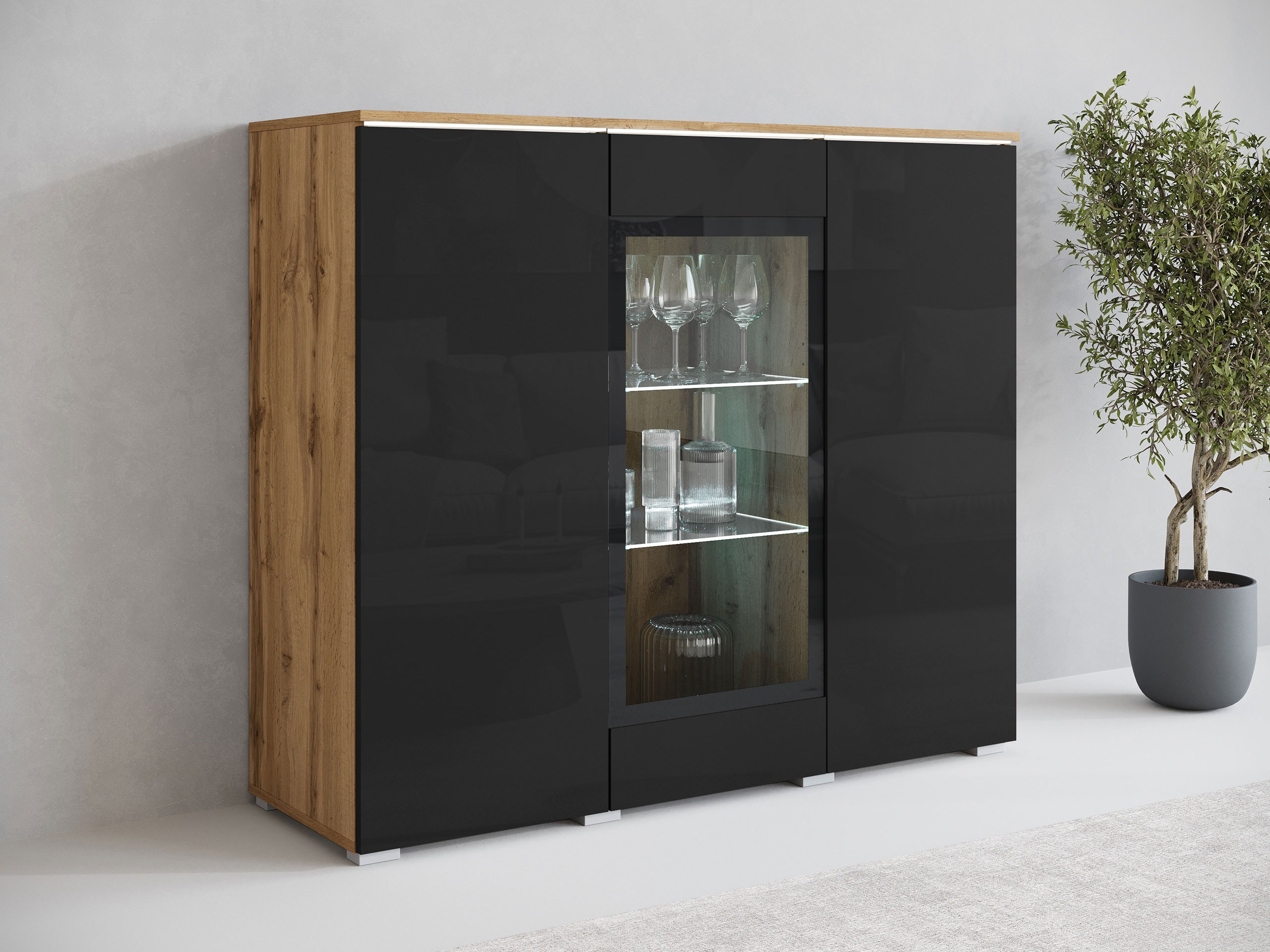 Buffet Mirfivo 103 (Chêne wotan + Noir brillant)