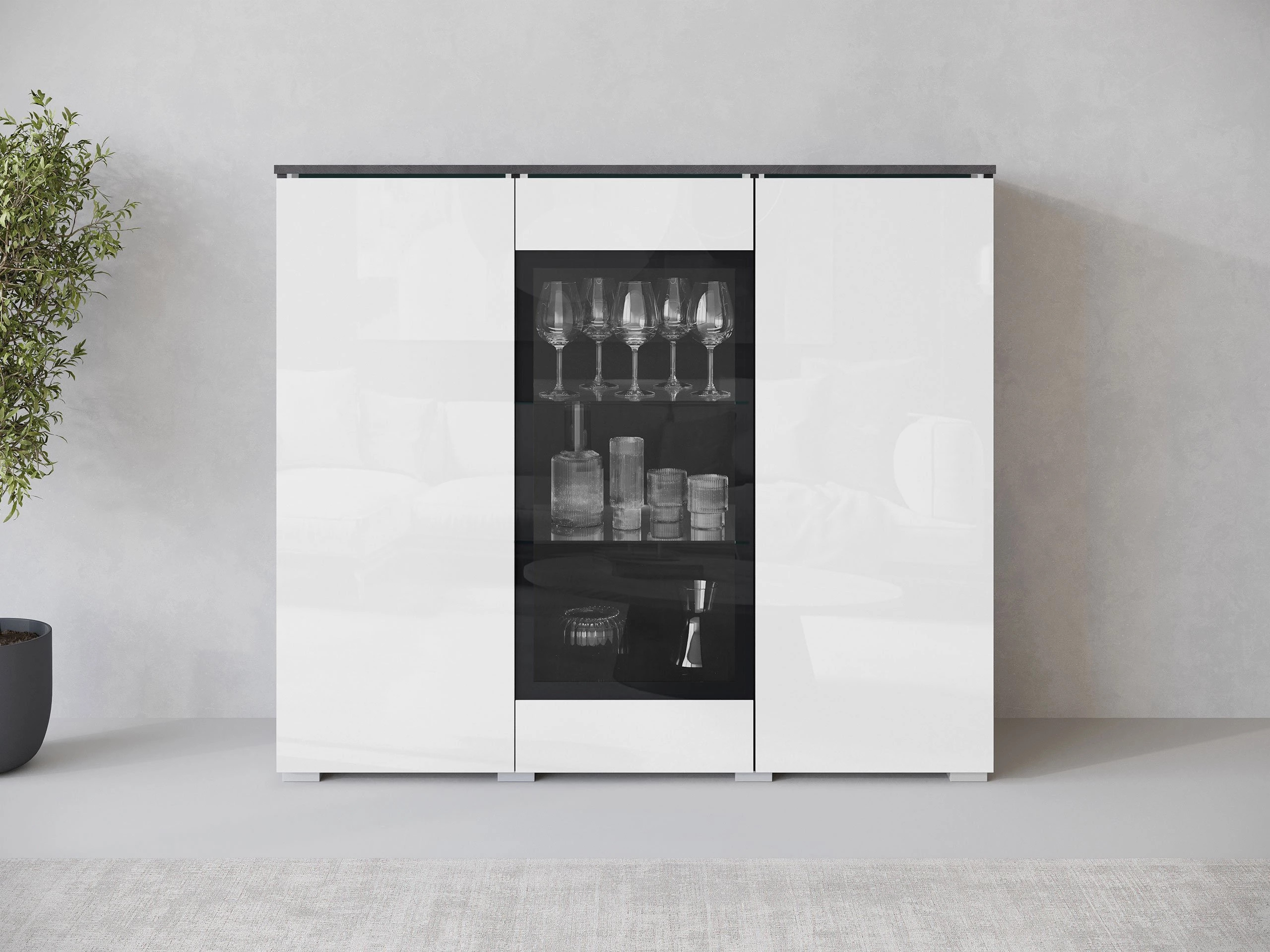 Buffet Mirfivo 103 (Matera gris + Blanc brillant)