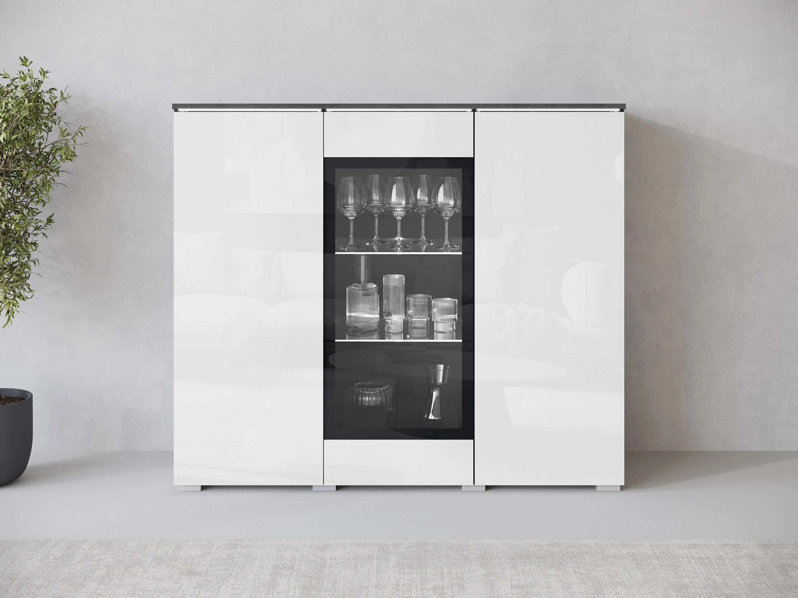 Buffet Mirfivo 103 (Matera gris + Blanc brillant)