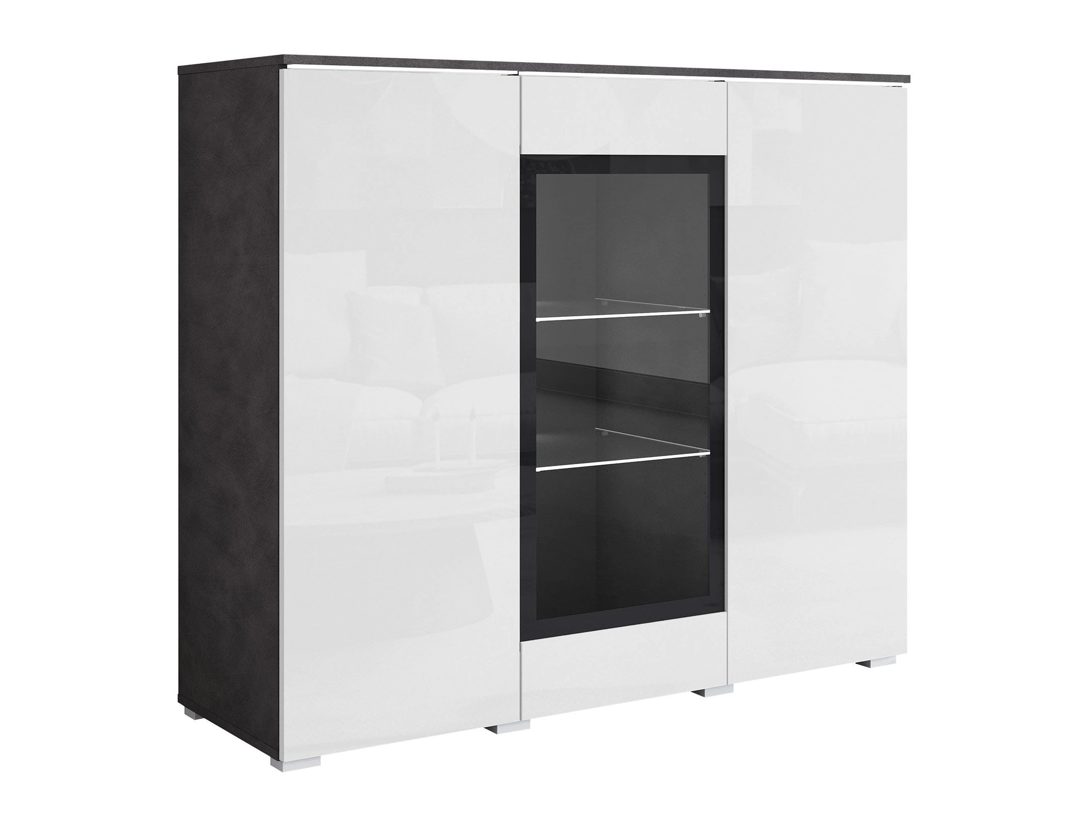 Buffet Mirfivo 103 (Matera gris + Blanc brillant)