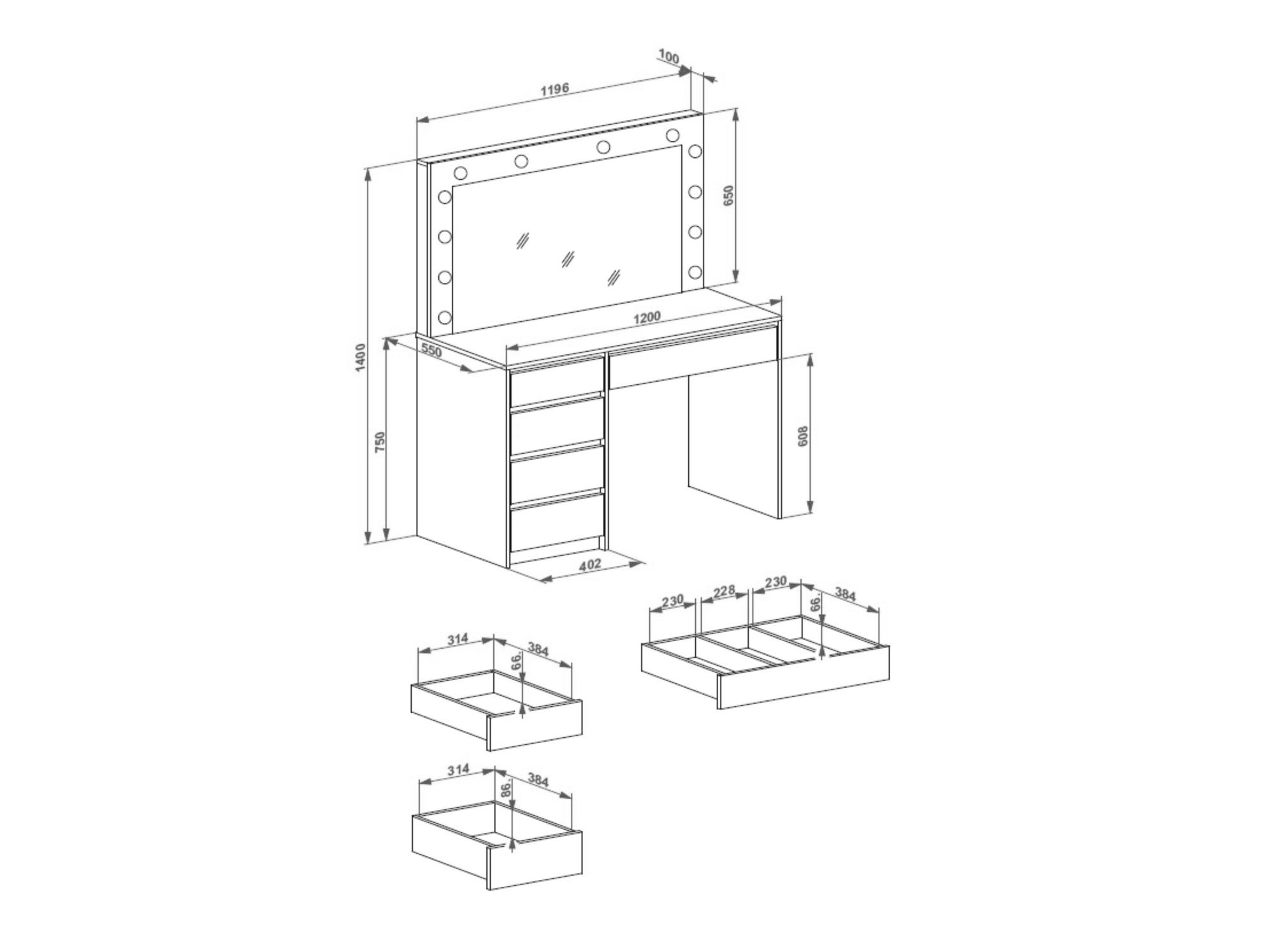 Coiffeuse Houston Gaudium I (Cachemire + Noyer)