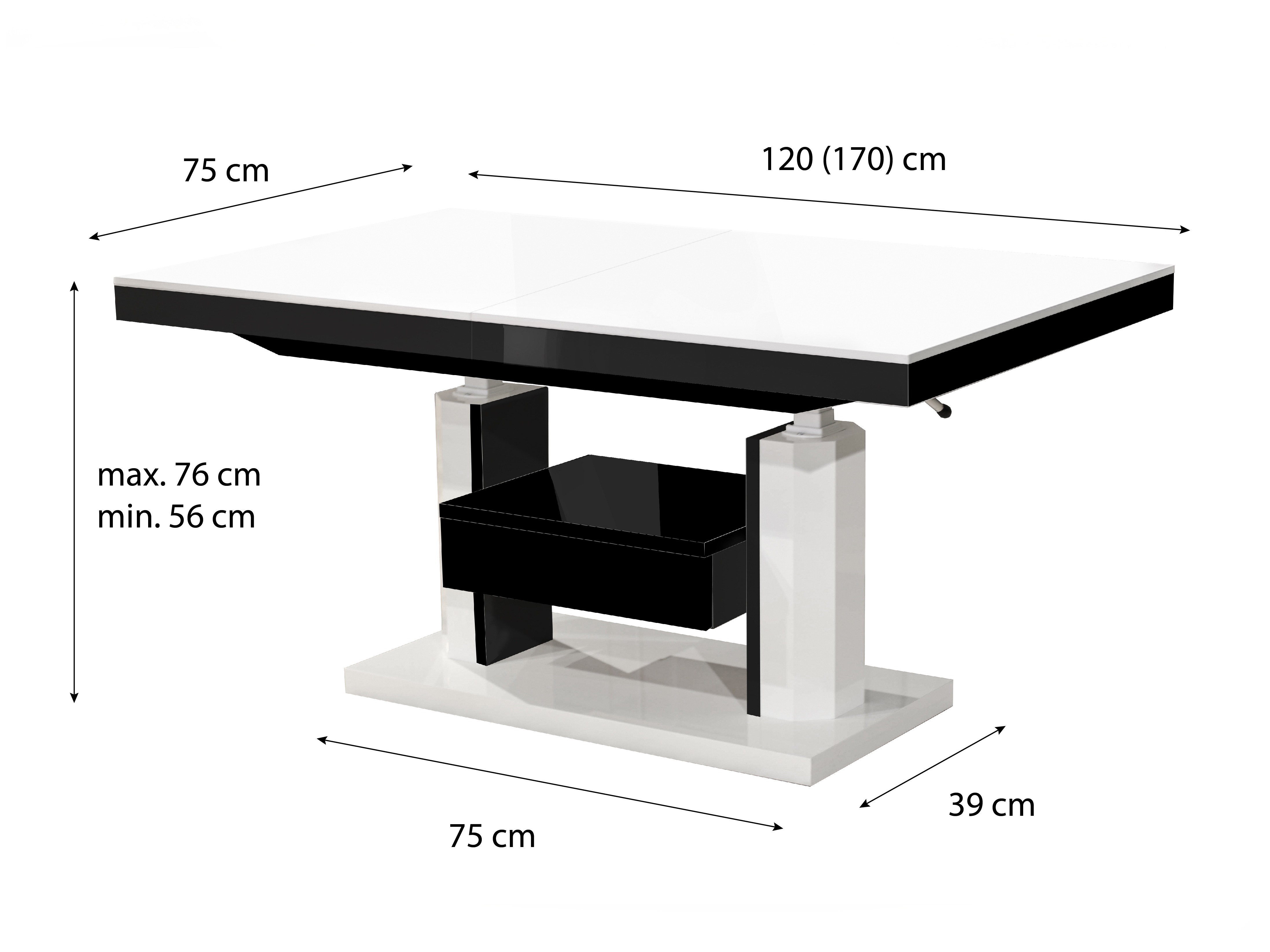 Table basse transformateur Hoboken 100 (Blanc brillant + Noir brillant)