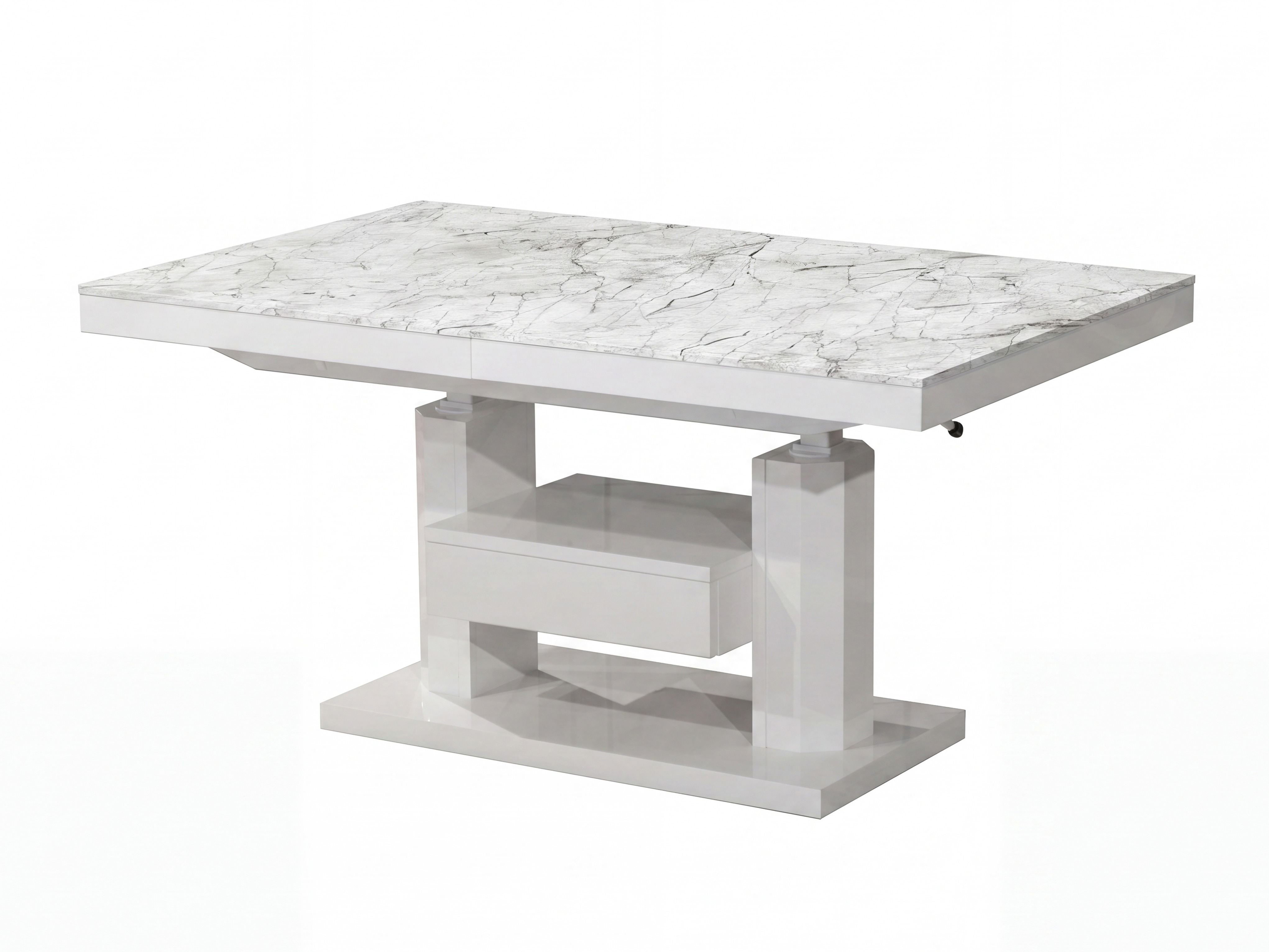 Table basse transformateur Hoboken 100 (Marbre blanc + Blanc brillant)