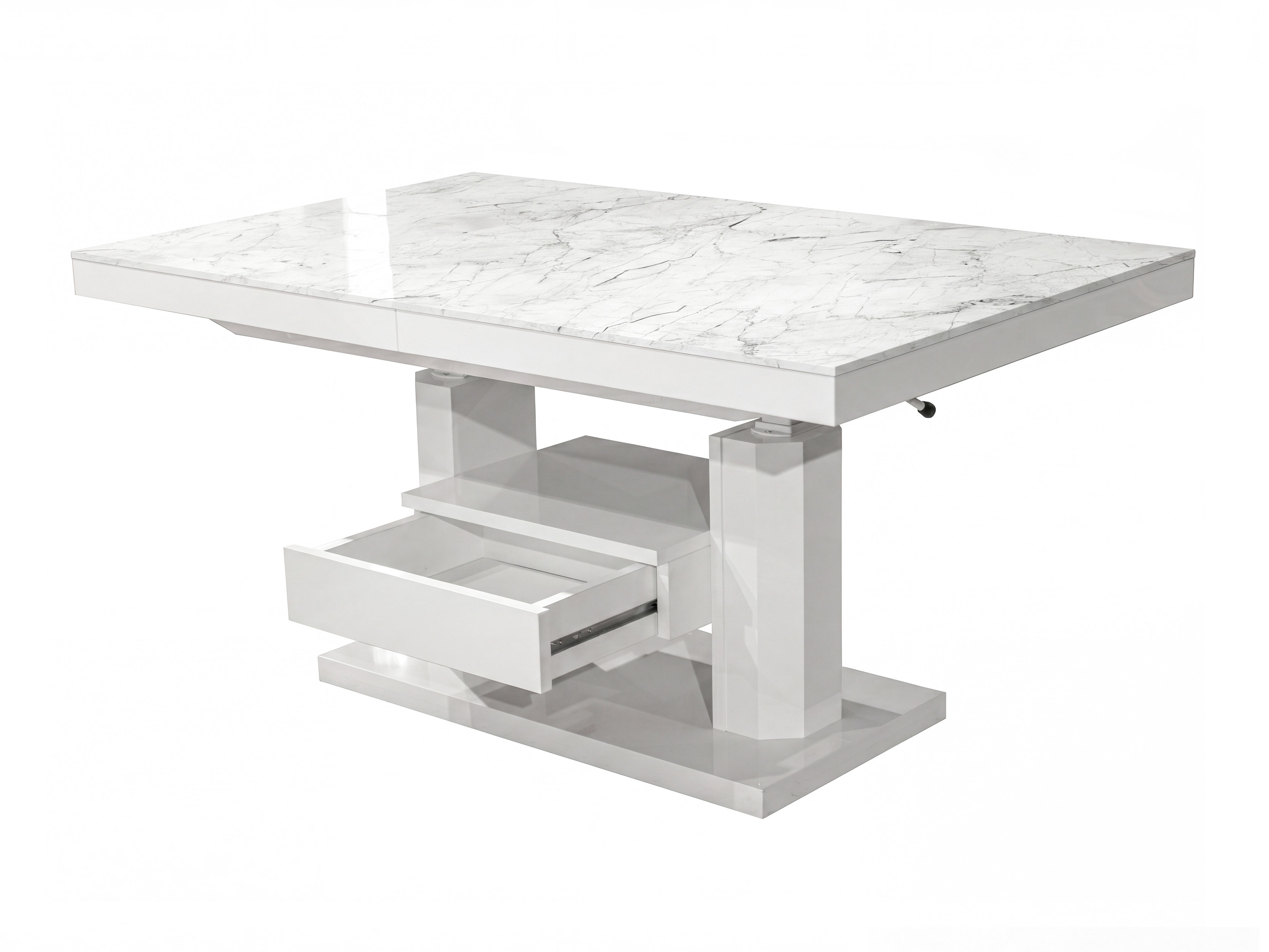 Table basse transformateur Hoboken 100 (Marbre blanc + Blanc brillant)