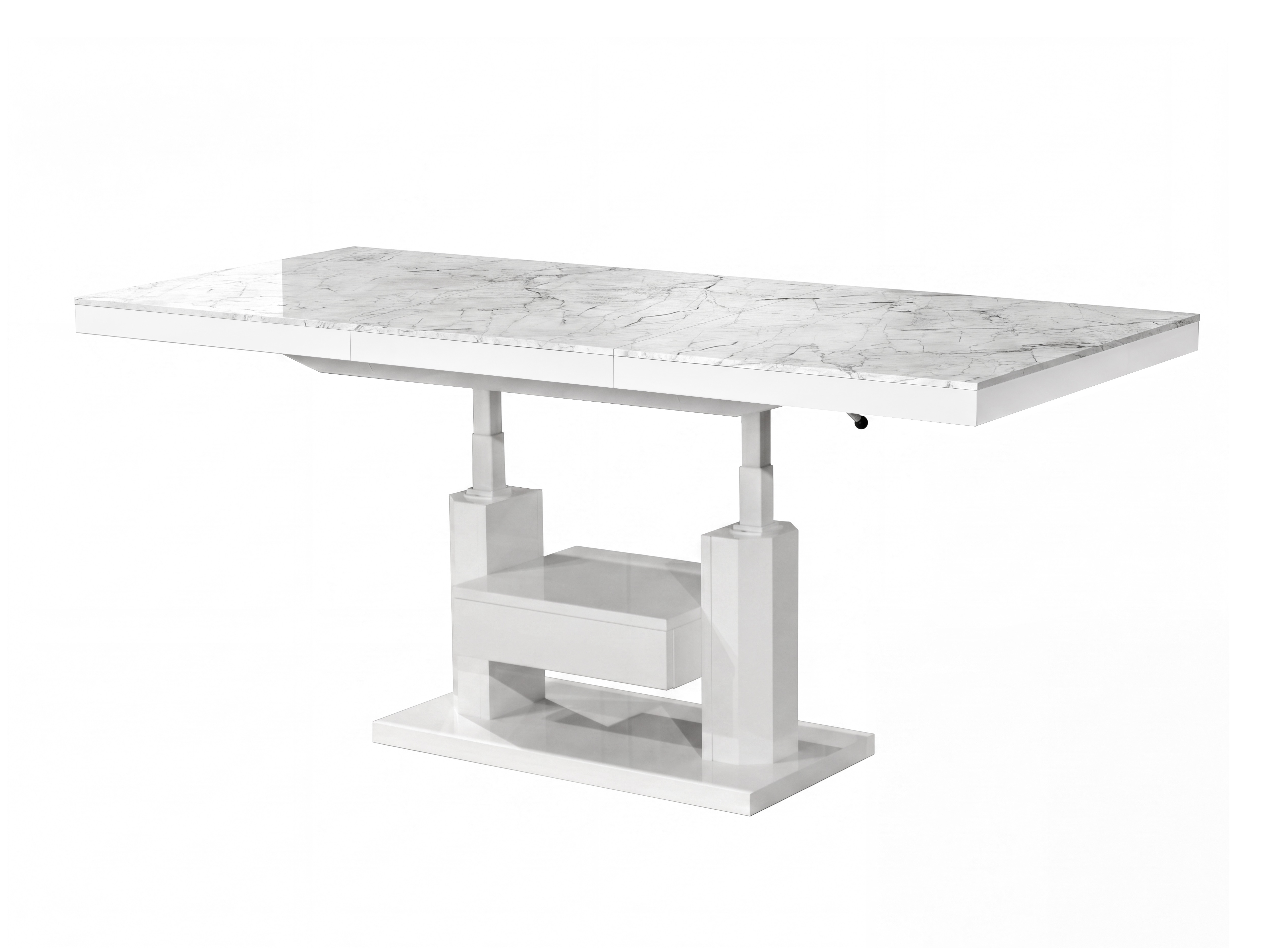 Table basse transformateur Hoboken 100 (Marbre blanc + Blanc brillant)