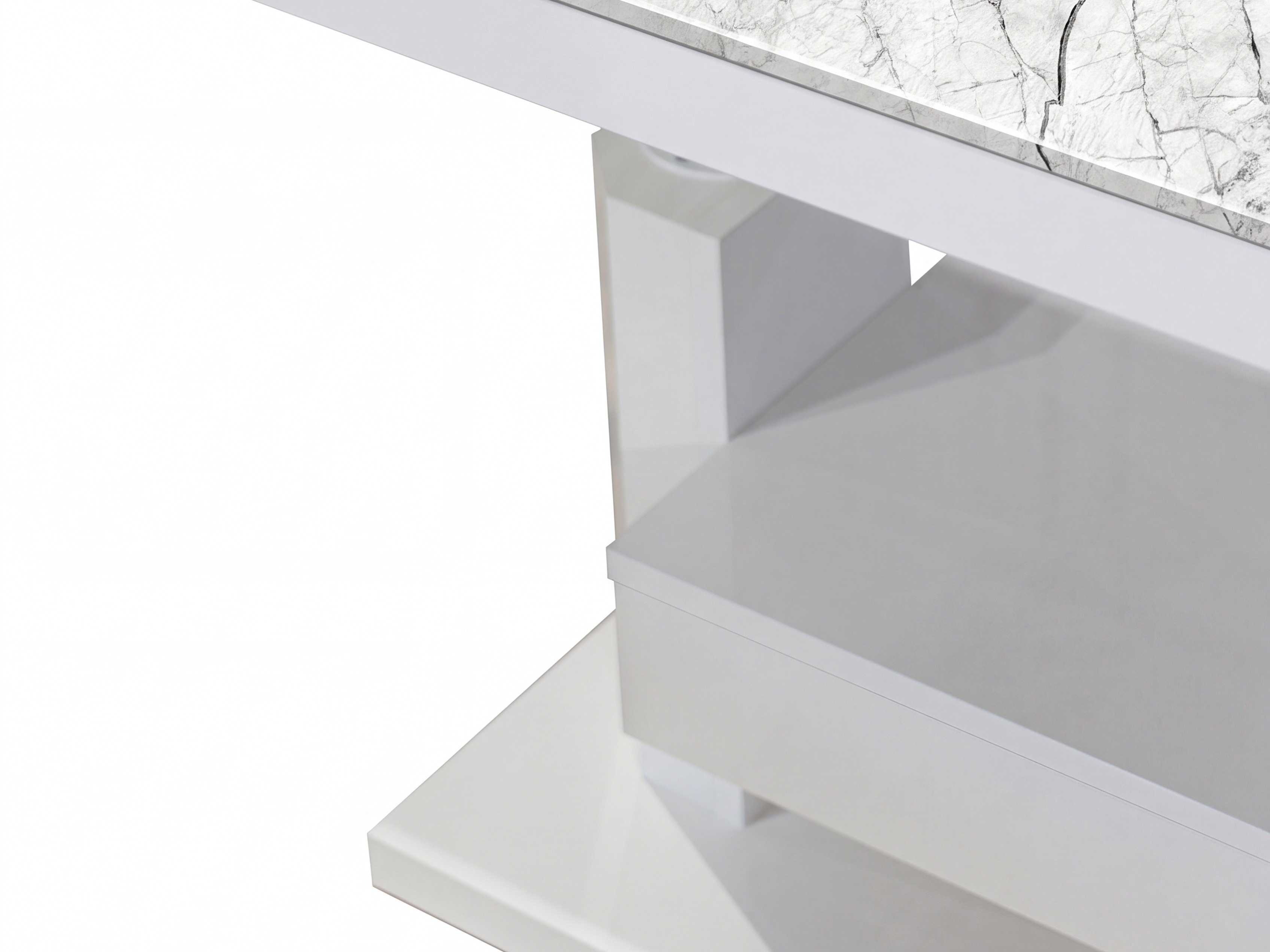 Table basse transformateur Hoboken 100 (Marbre blanc + Blanc brillant)