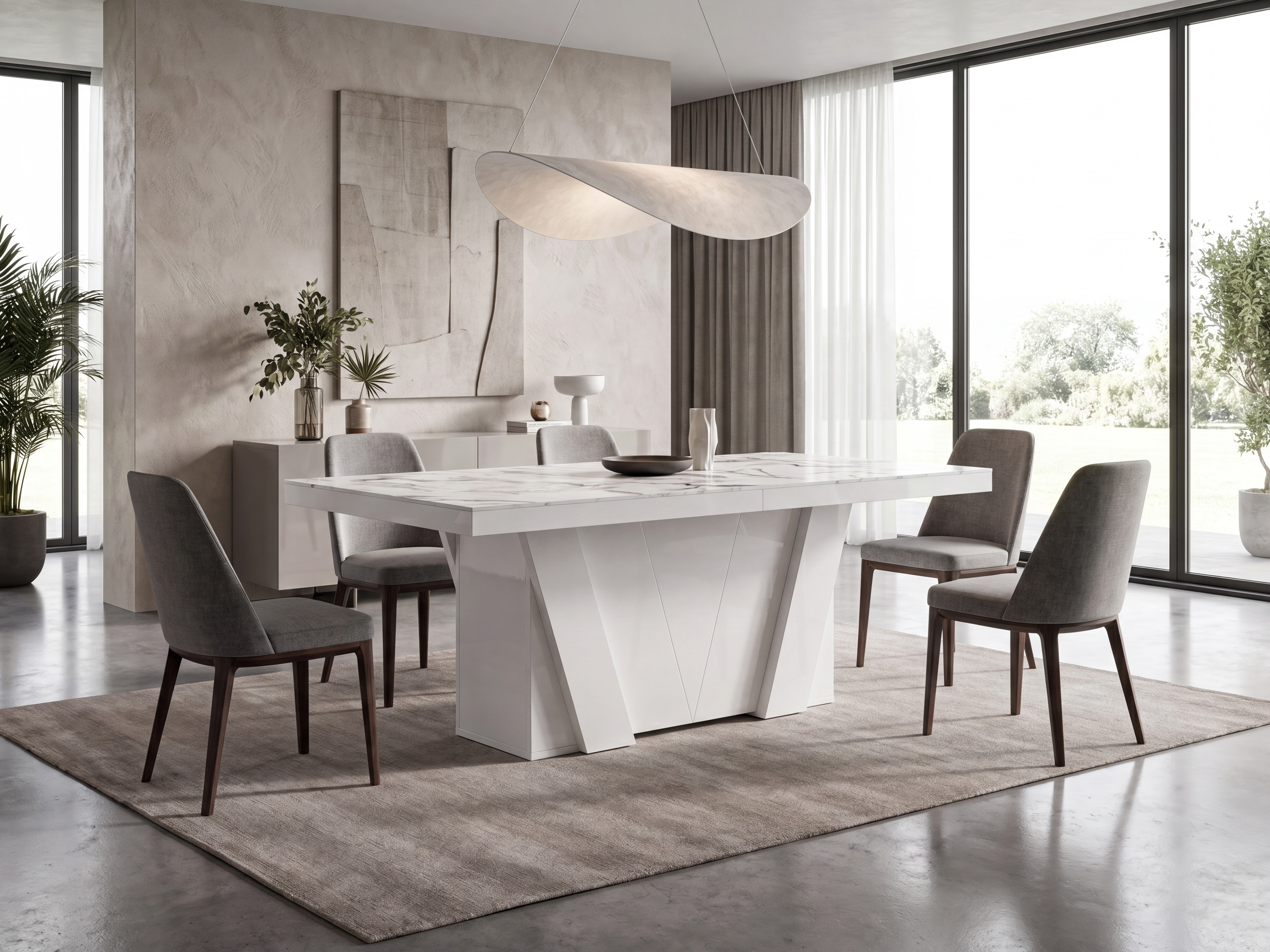 Table Hoboken 101 (Marbre blanc + Blanc brillant)