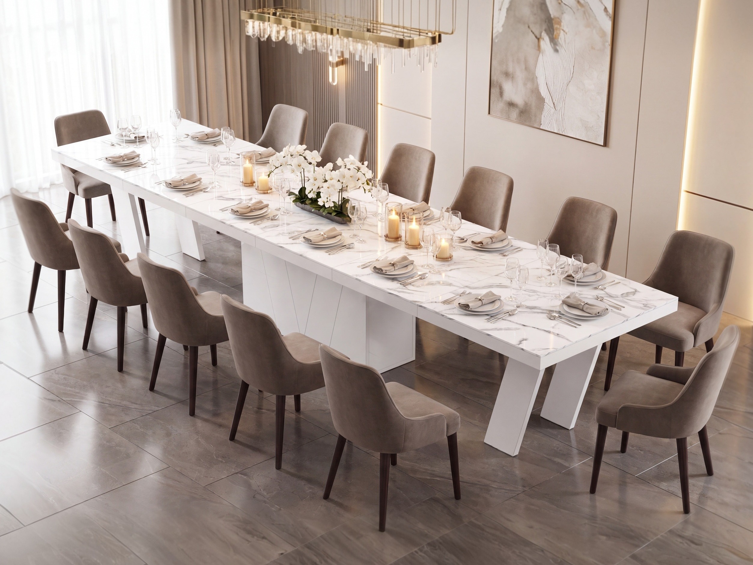 Table Hoboken 101 (Marbre blanc + Blanc brillant)