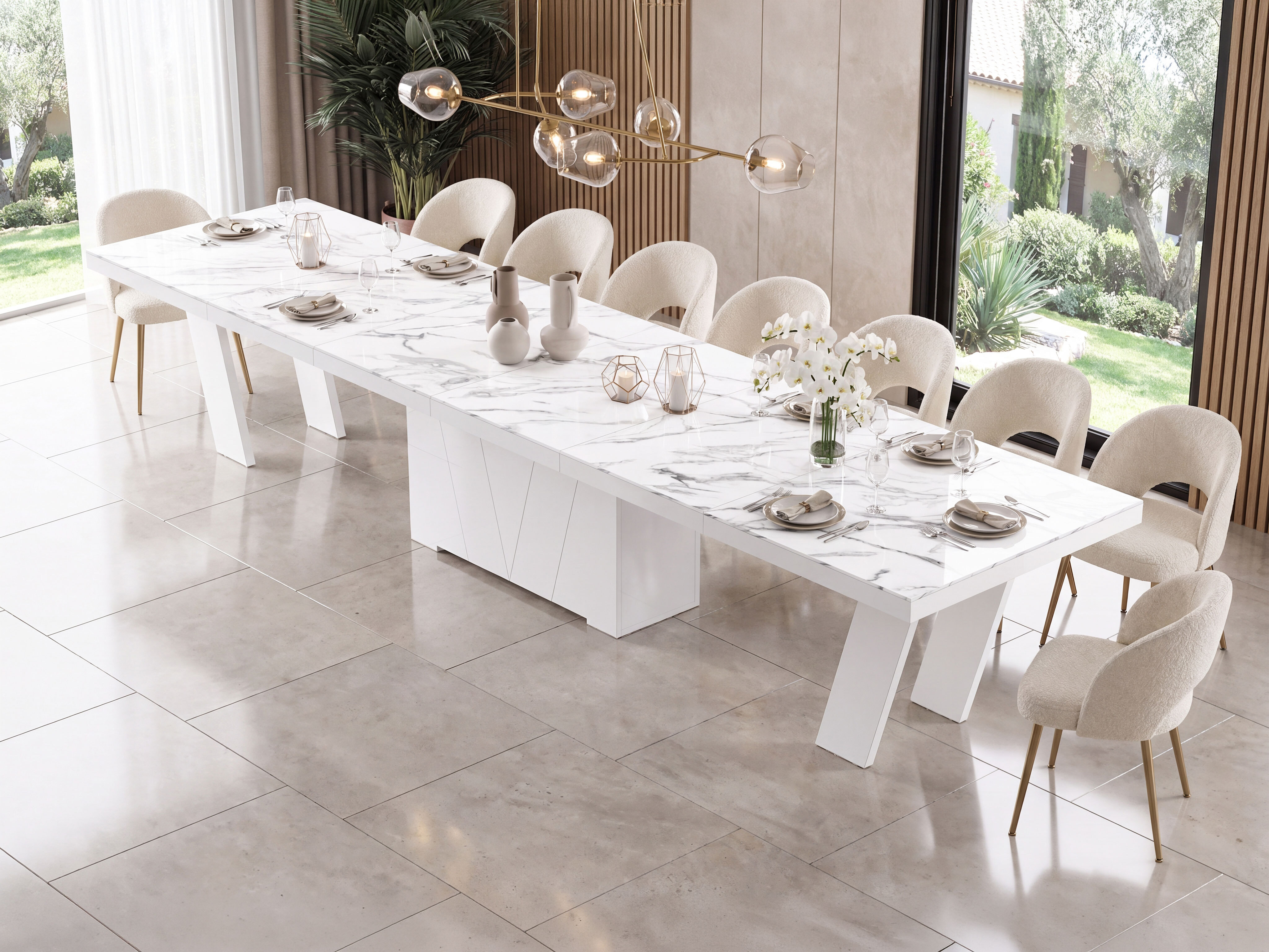 Table Hoboken 101 (Marbre blanc + Blanc brillant)