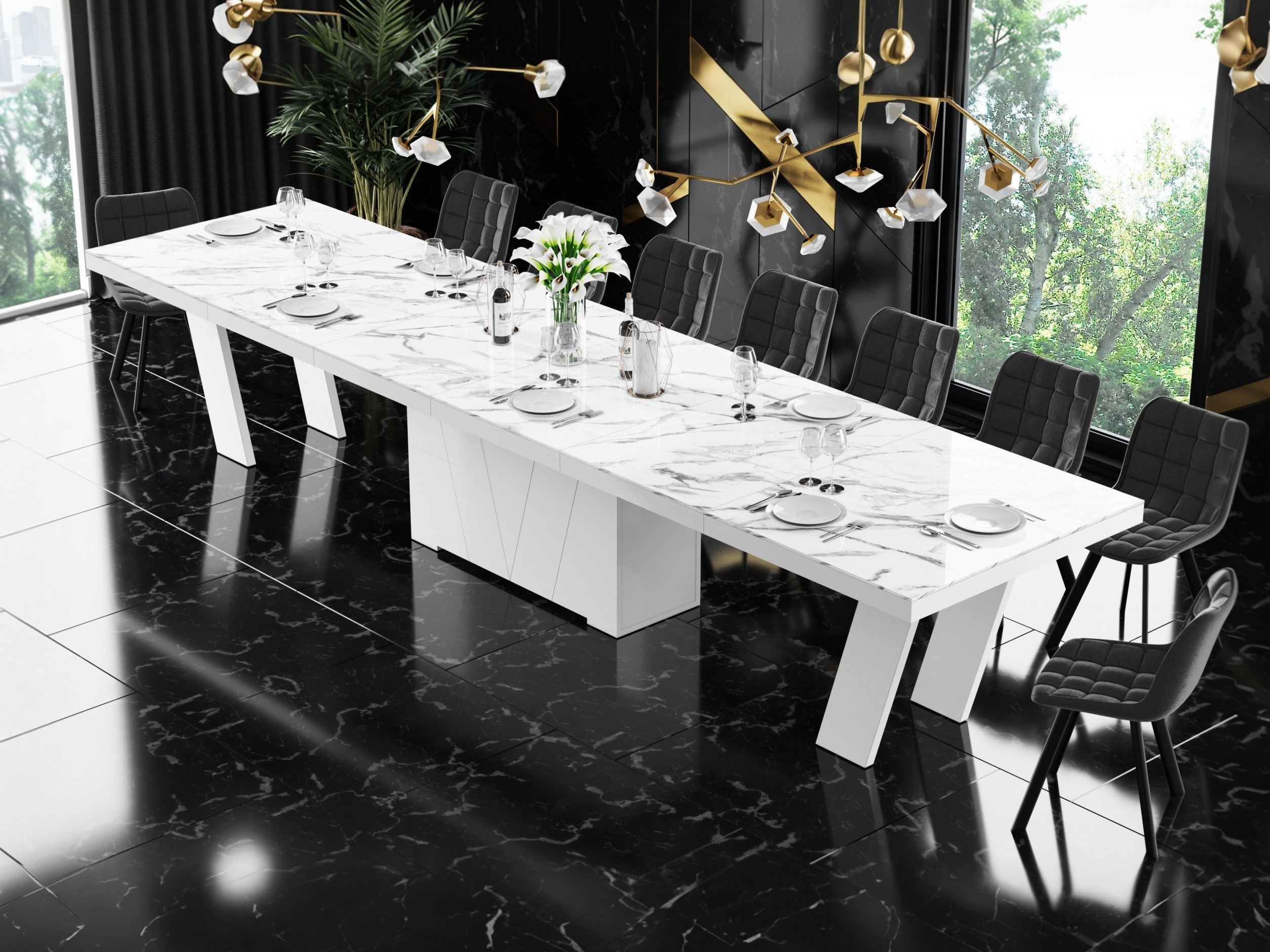 Table Hoboken 101 (Marbre blanc + Blanc brillant)