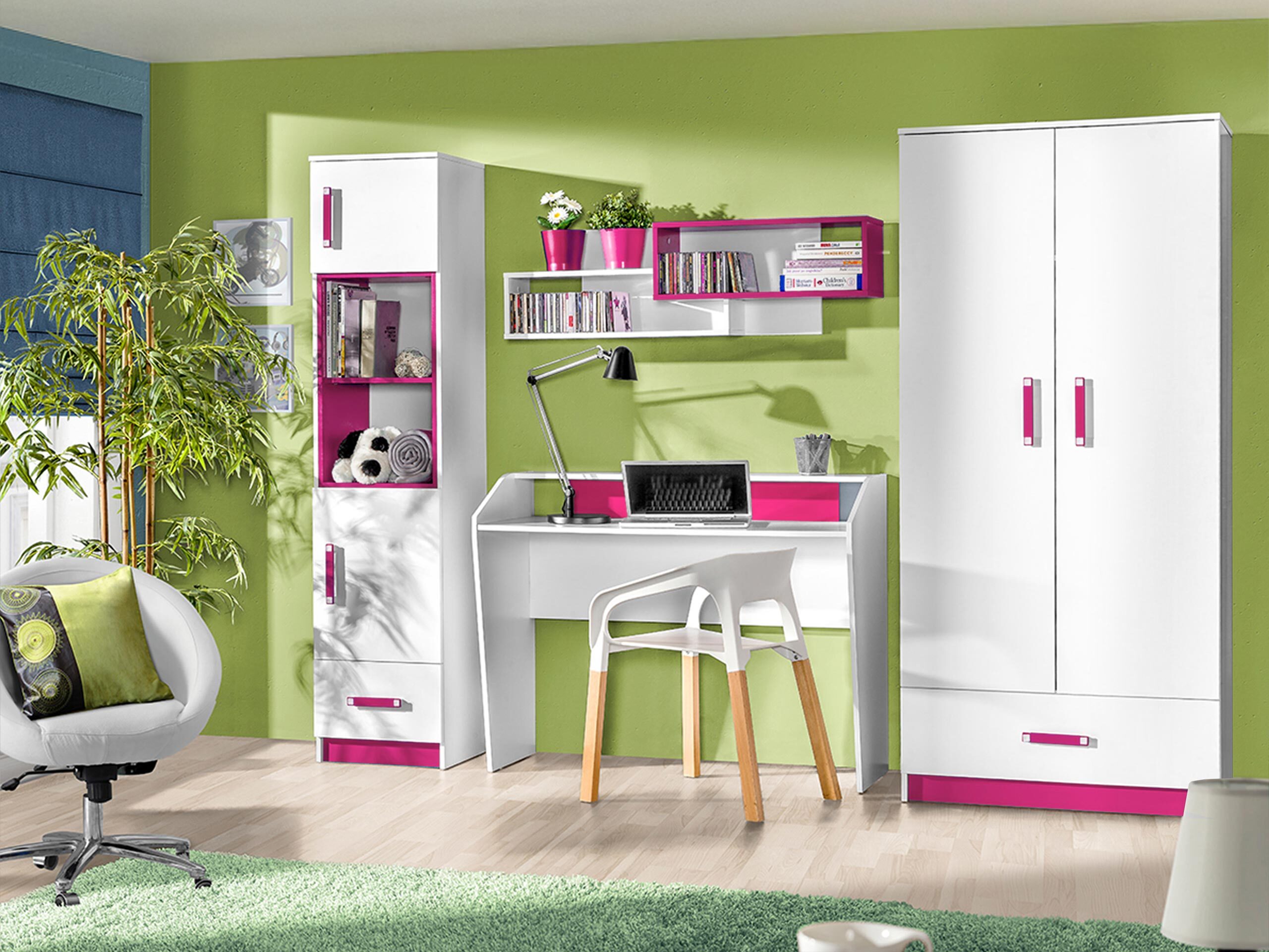 Chambre enfant complète Sorviru 106 (Blanc + Rose)