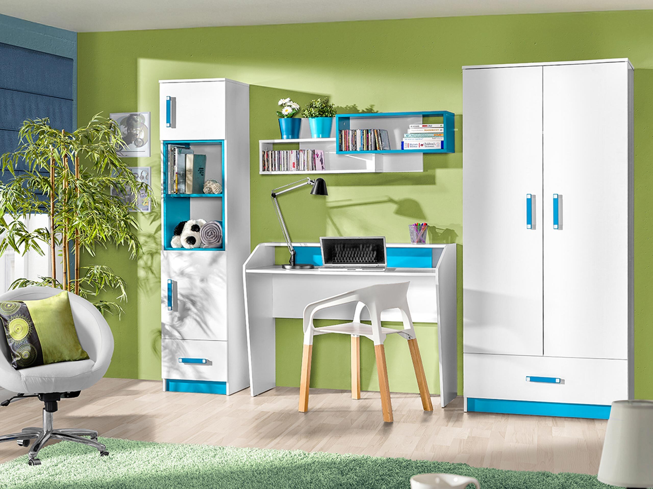 Chambre enfant complète Sorviru 106 (Blanc + Turquoise)