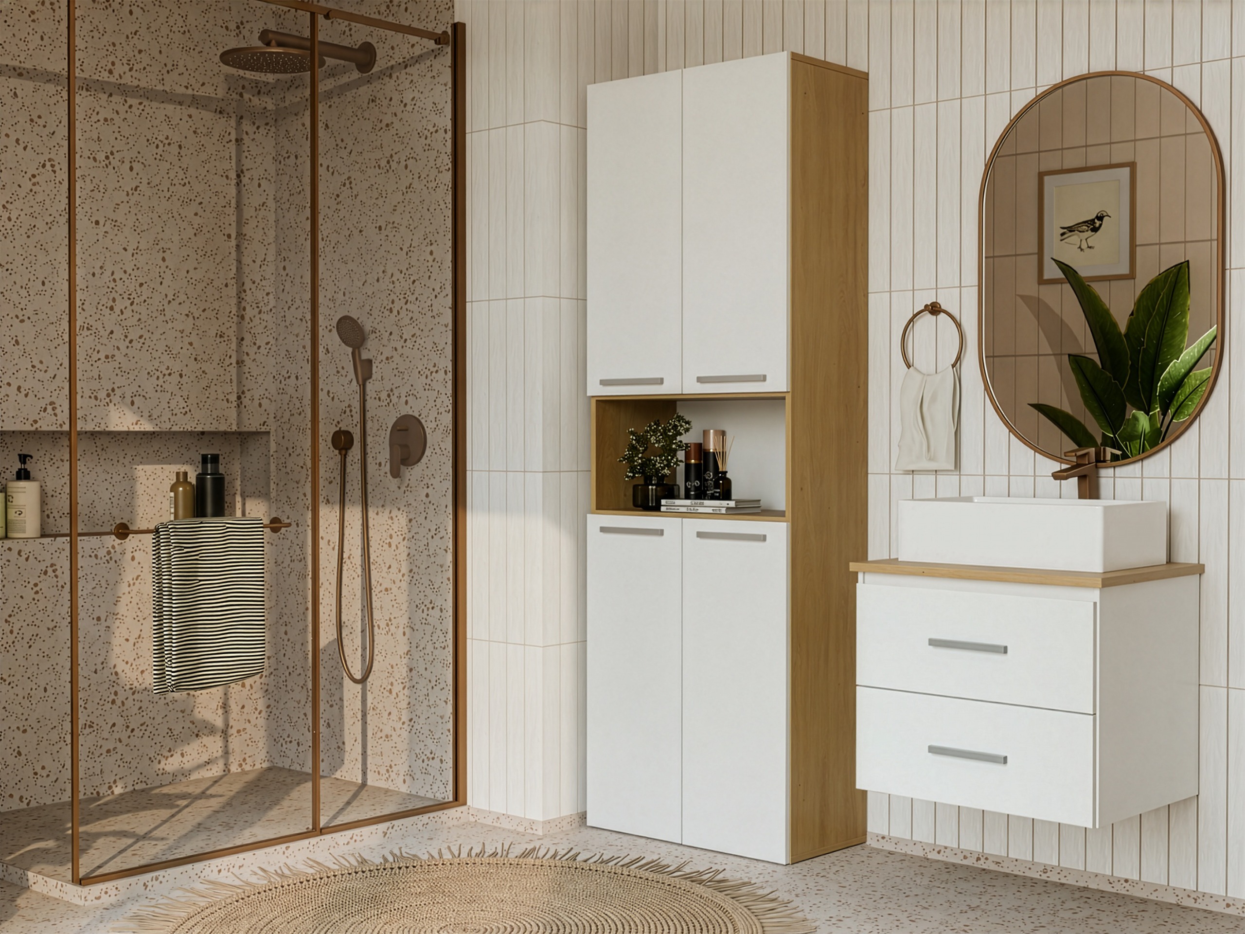 Armoire de salle de bains murale pour lavabo Nolmaru 112 (Blanc + Chêne Artisan)