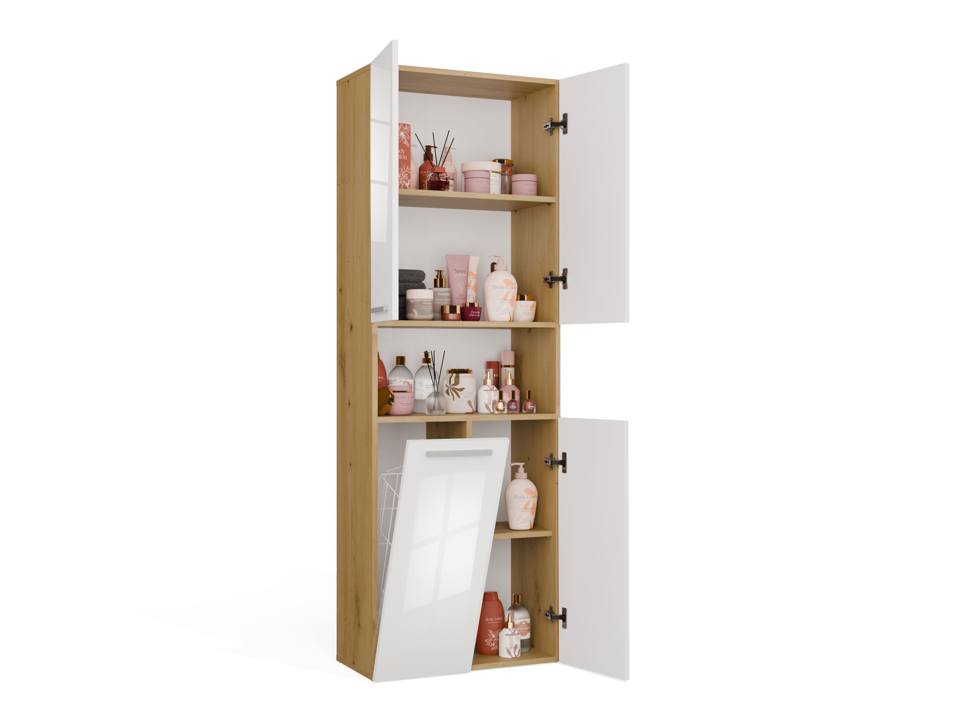 Armoire de bain à poser Nolmaru 101 (Chêne Artisan + Blanc brillant)