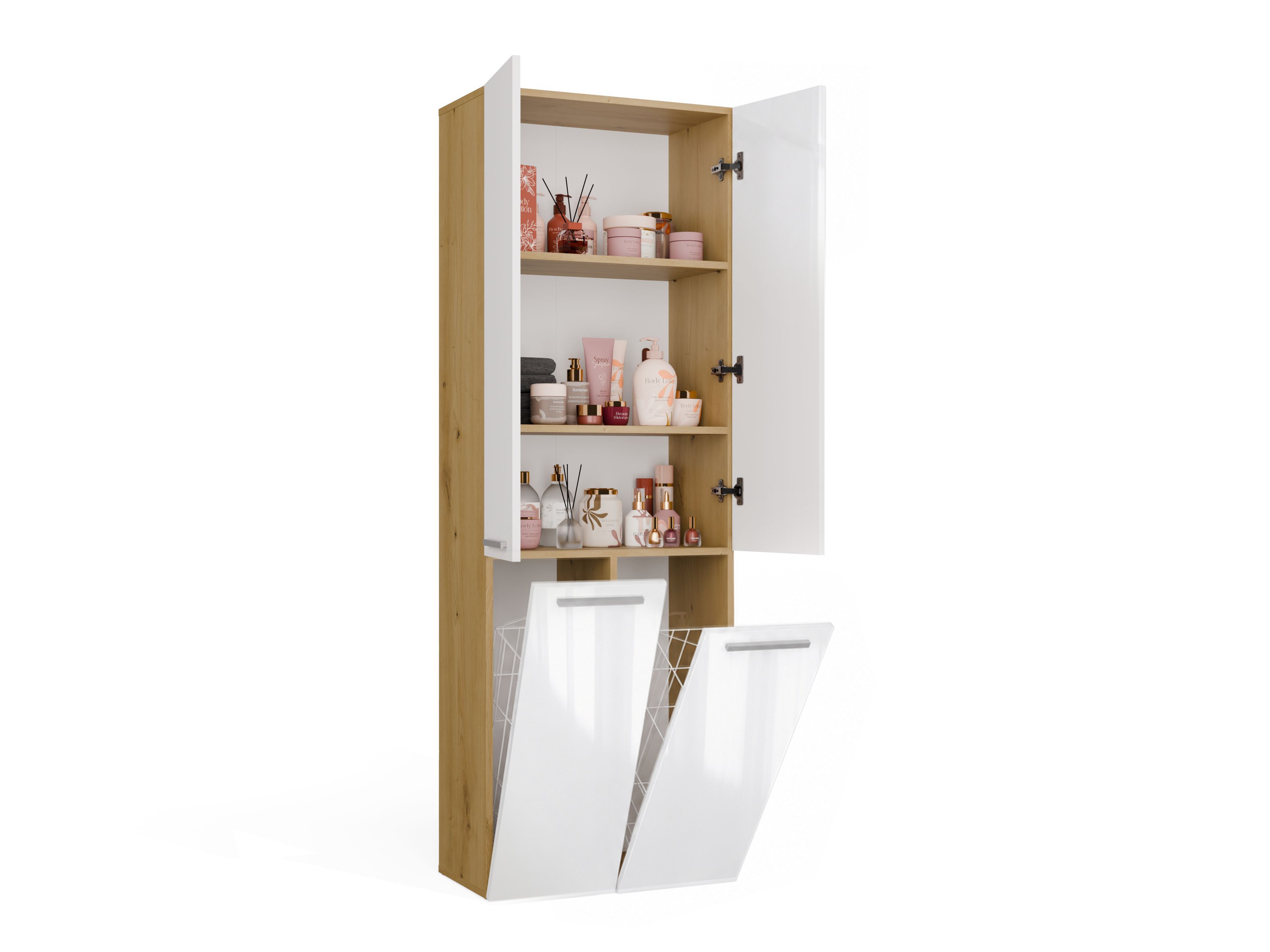 Armoire de bain à poser Nolmaru 102 (Chêne Artisan + Blanc brillant)