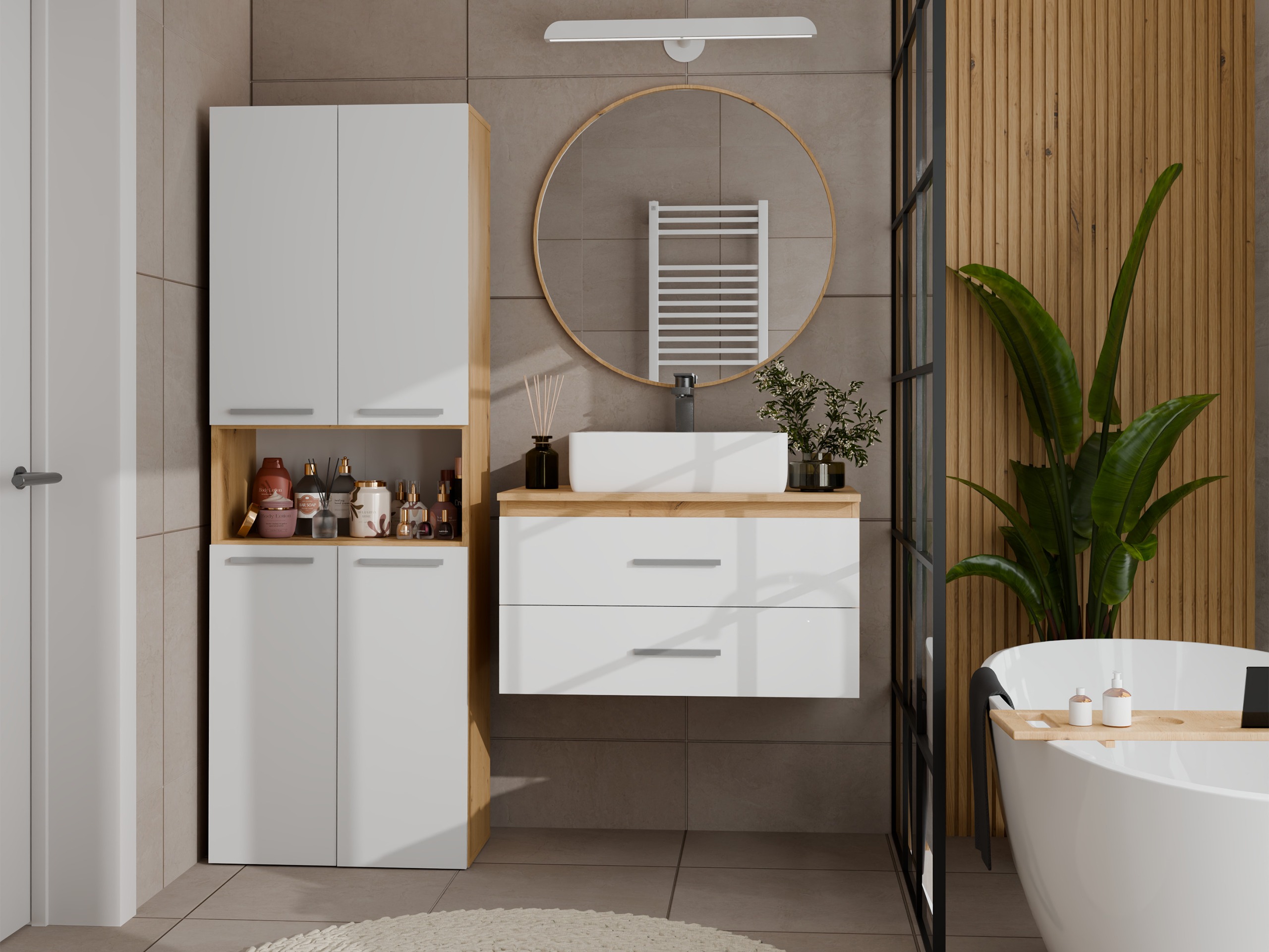 Armoire de bain à poser Nolmaru 103 (Chêne Artisan + Blanc)
