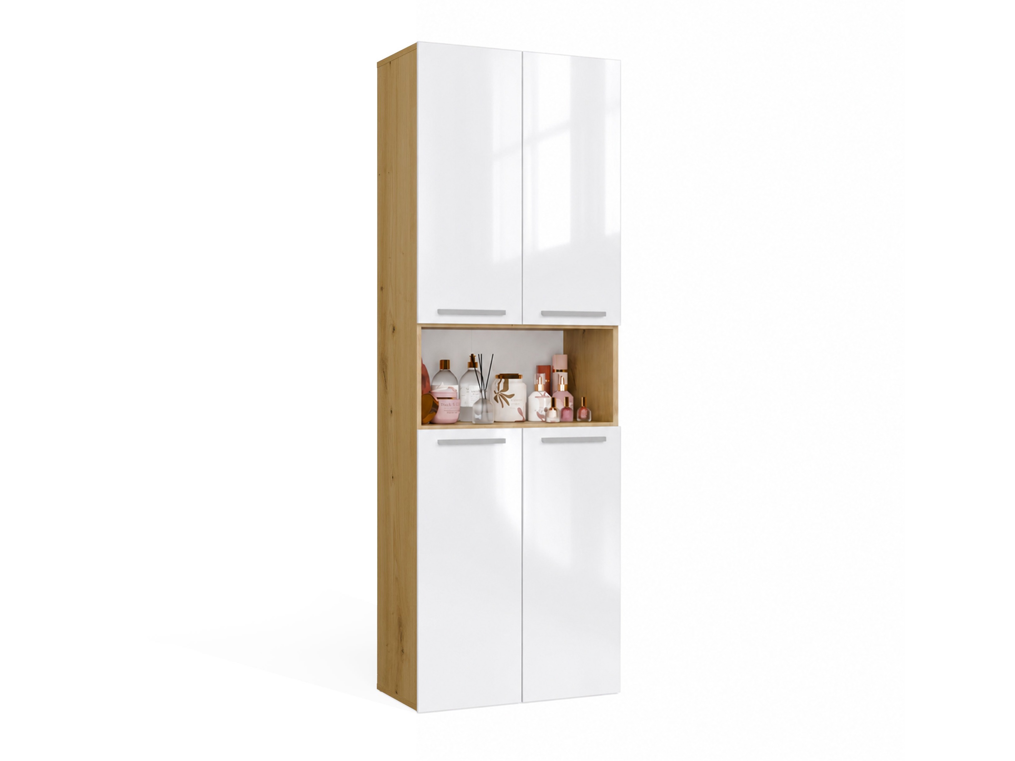 Armoire de bain indépendante Nolmaru 101 (Chêne Artisan + Blanc brillant)