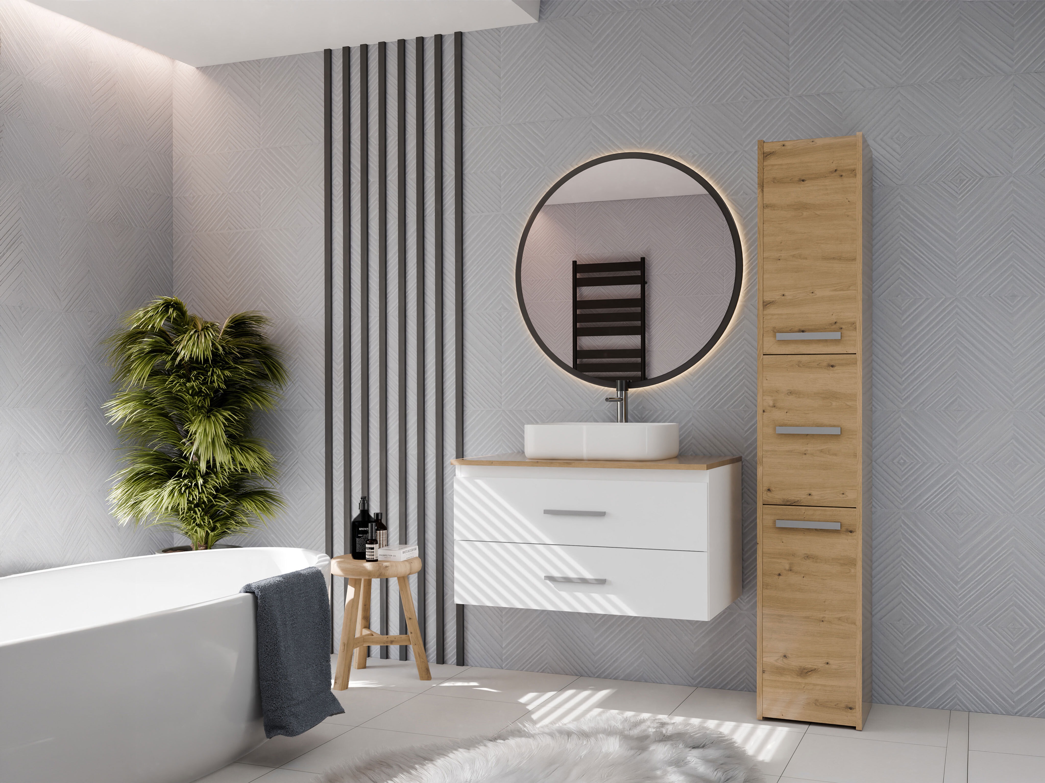 Armoire de salle de bains murale pour lavabo Nolmaru 113 (Chêne Artisan + Blanc)