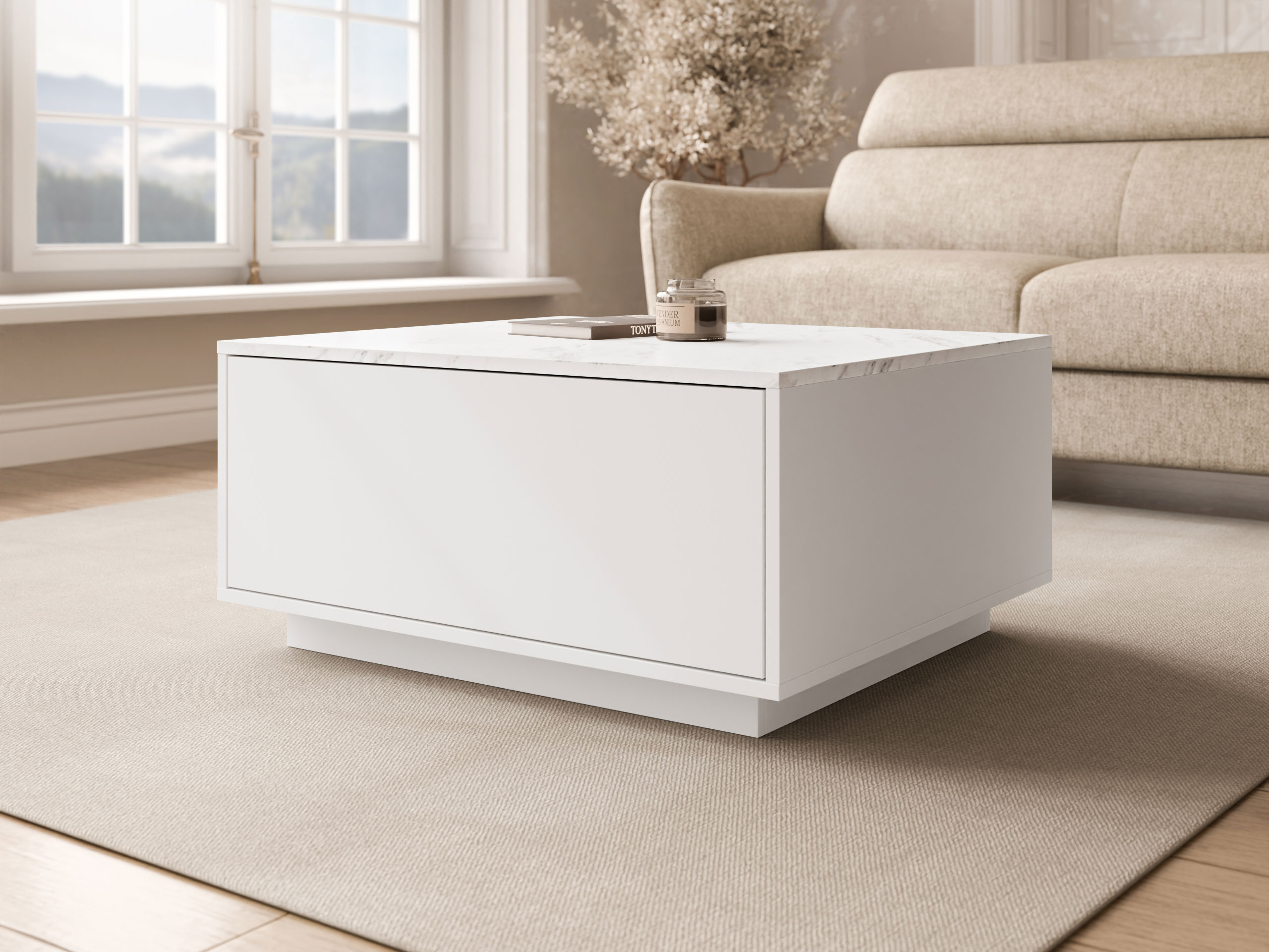 Table basse Comfivo Unda (Marbre blanc + Blanc)