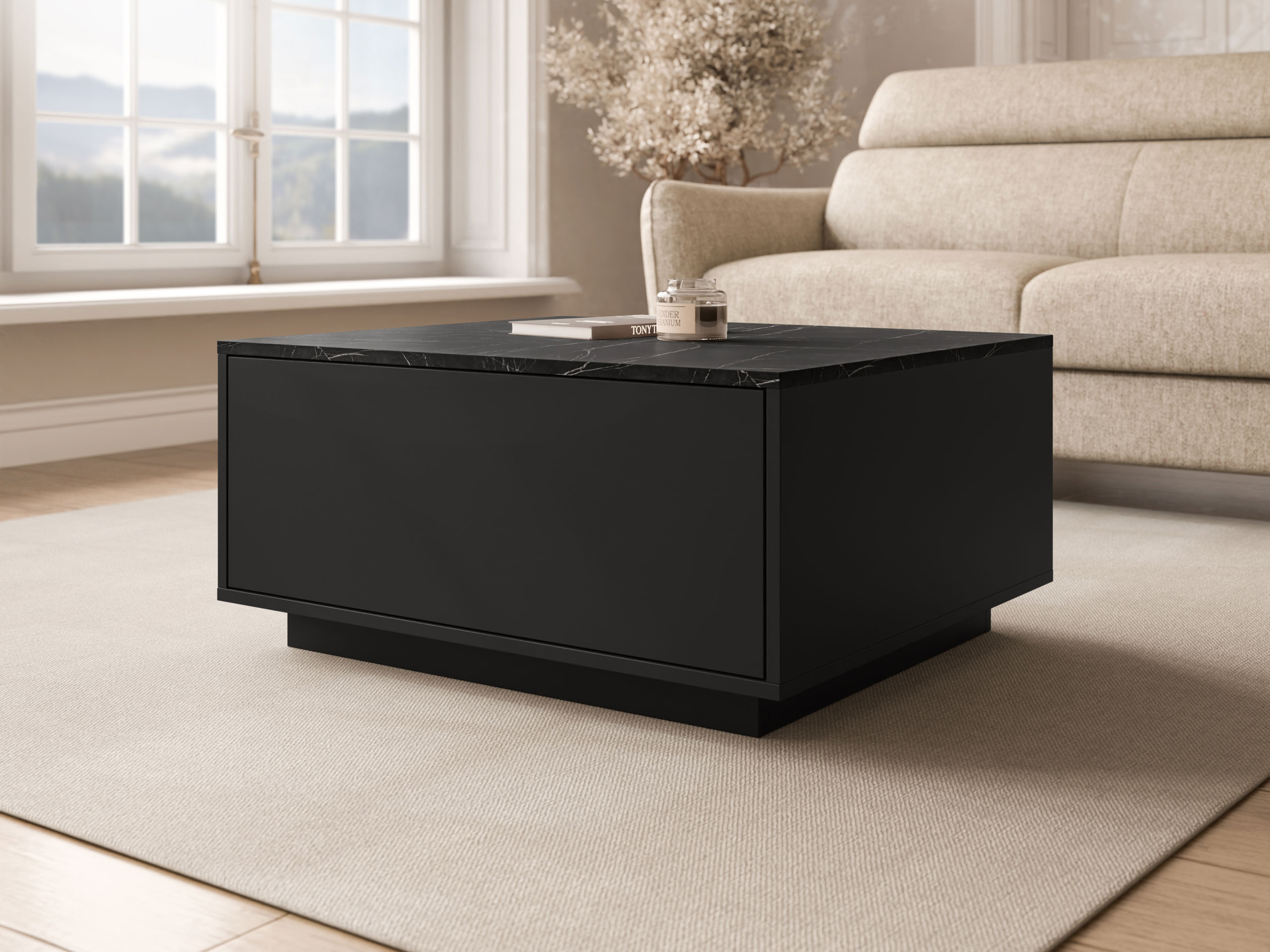 Table basse Comfivo Unda (Marbre noir + Noir)
