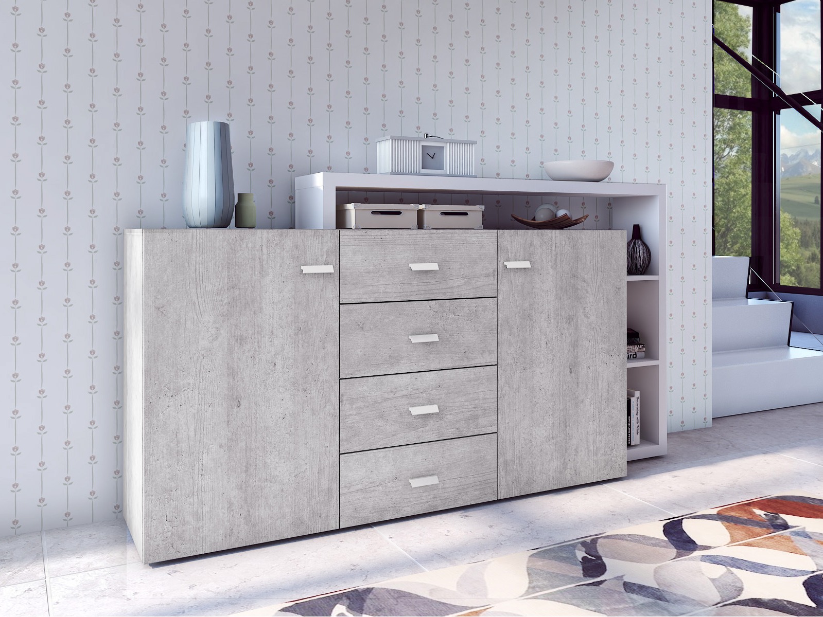 Commode Lutiva 106 (Blanc + Béton)