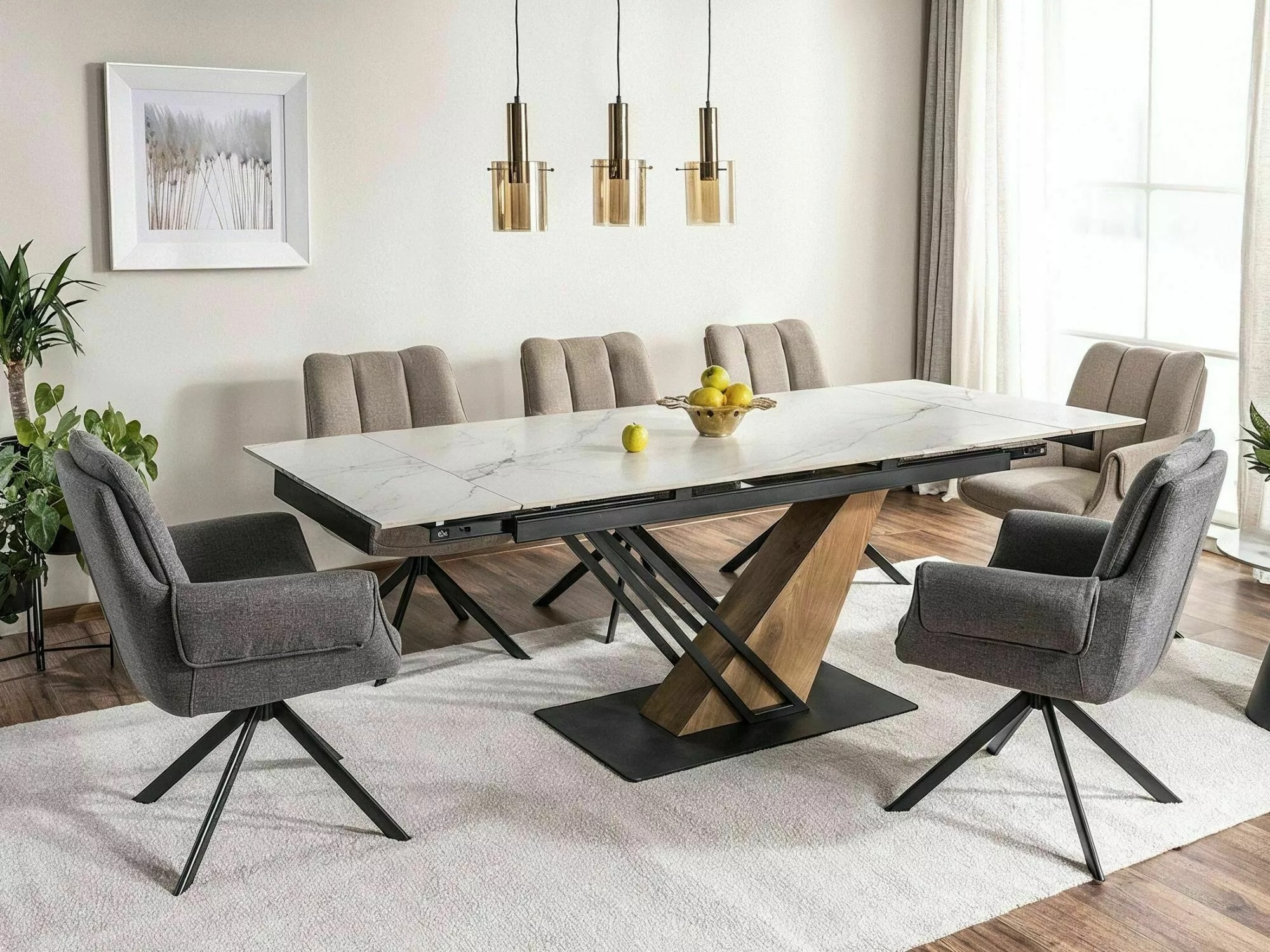 Table Detroit 996 (Marbre blanc + Chêne)