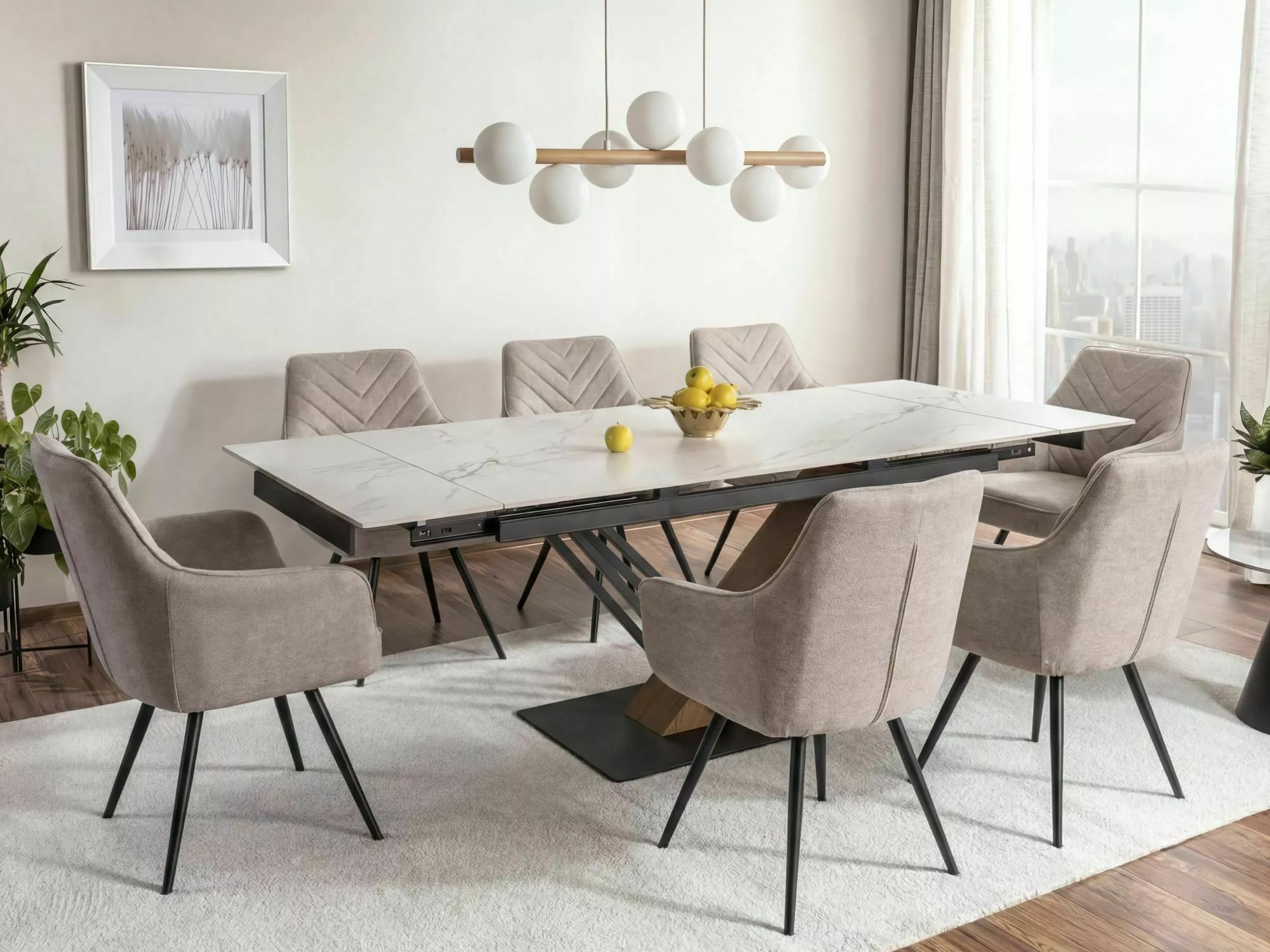Table Detroit 996 (Marbre blanc + Chêne)