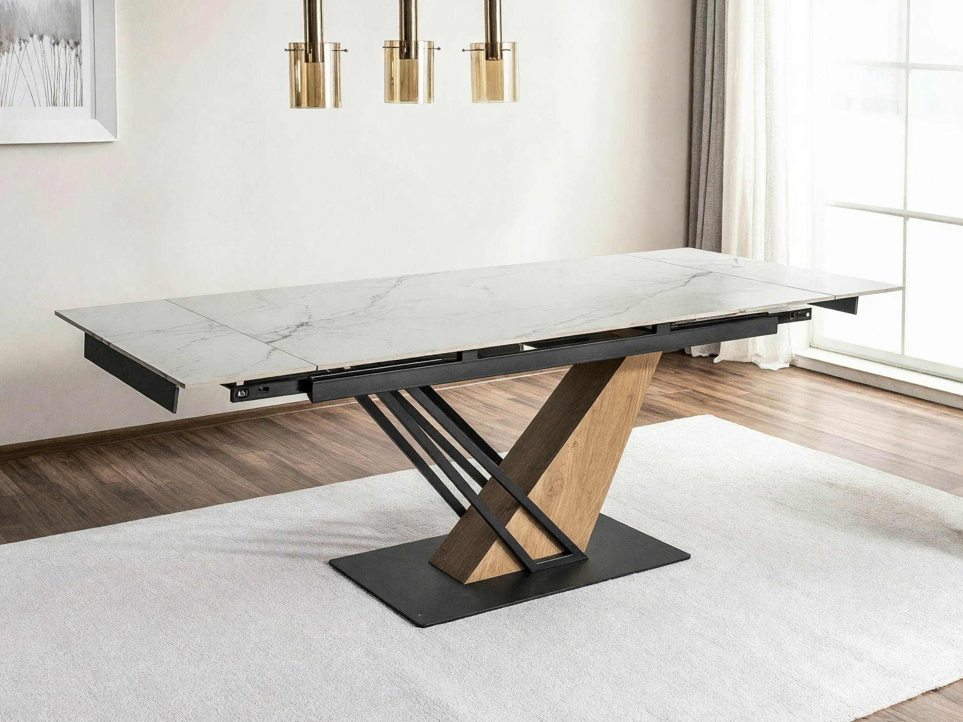 Table Detroit 996 (Marbre blanc + Chêne)
