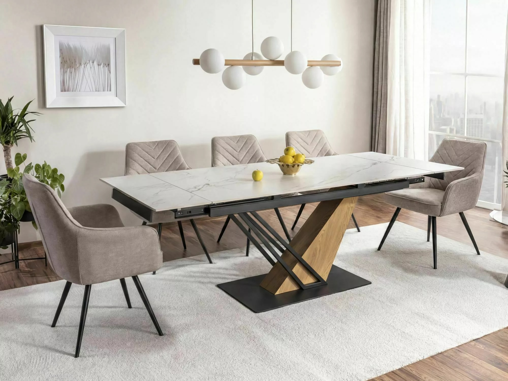 Table Detroit 996 (Marbre blanc + Chêne)