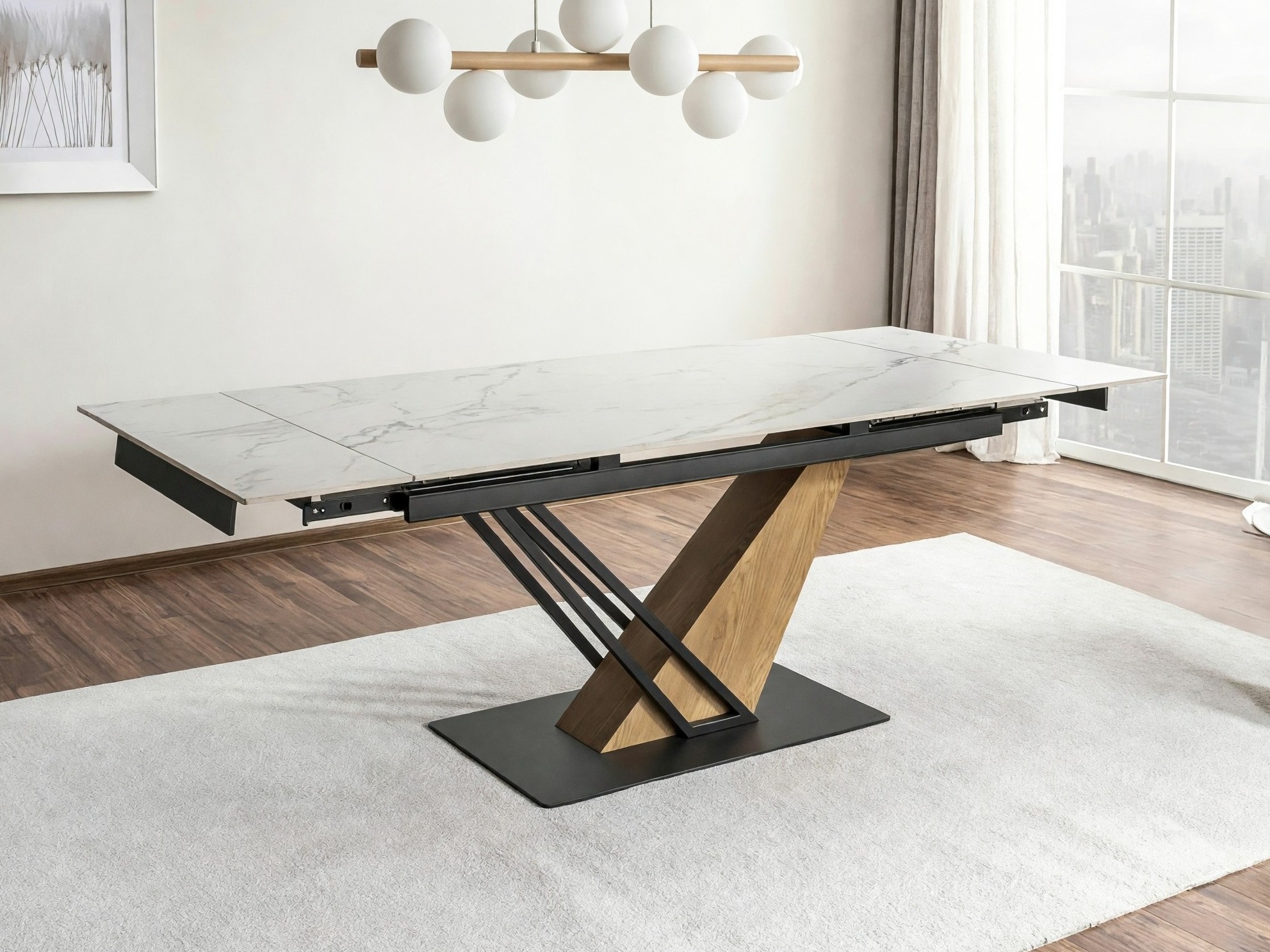 Table Detroit 996 (Marbre blanc + Chêne)