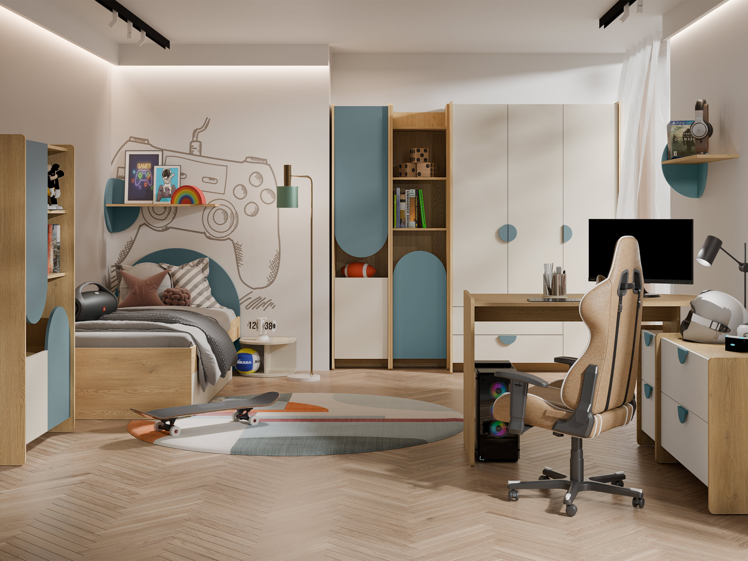 Chambre enfant complète Fivelbi 119 (Bleu)