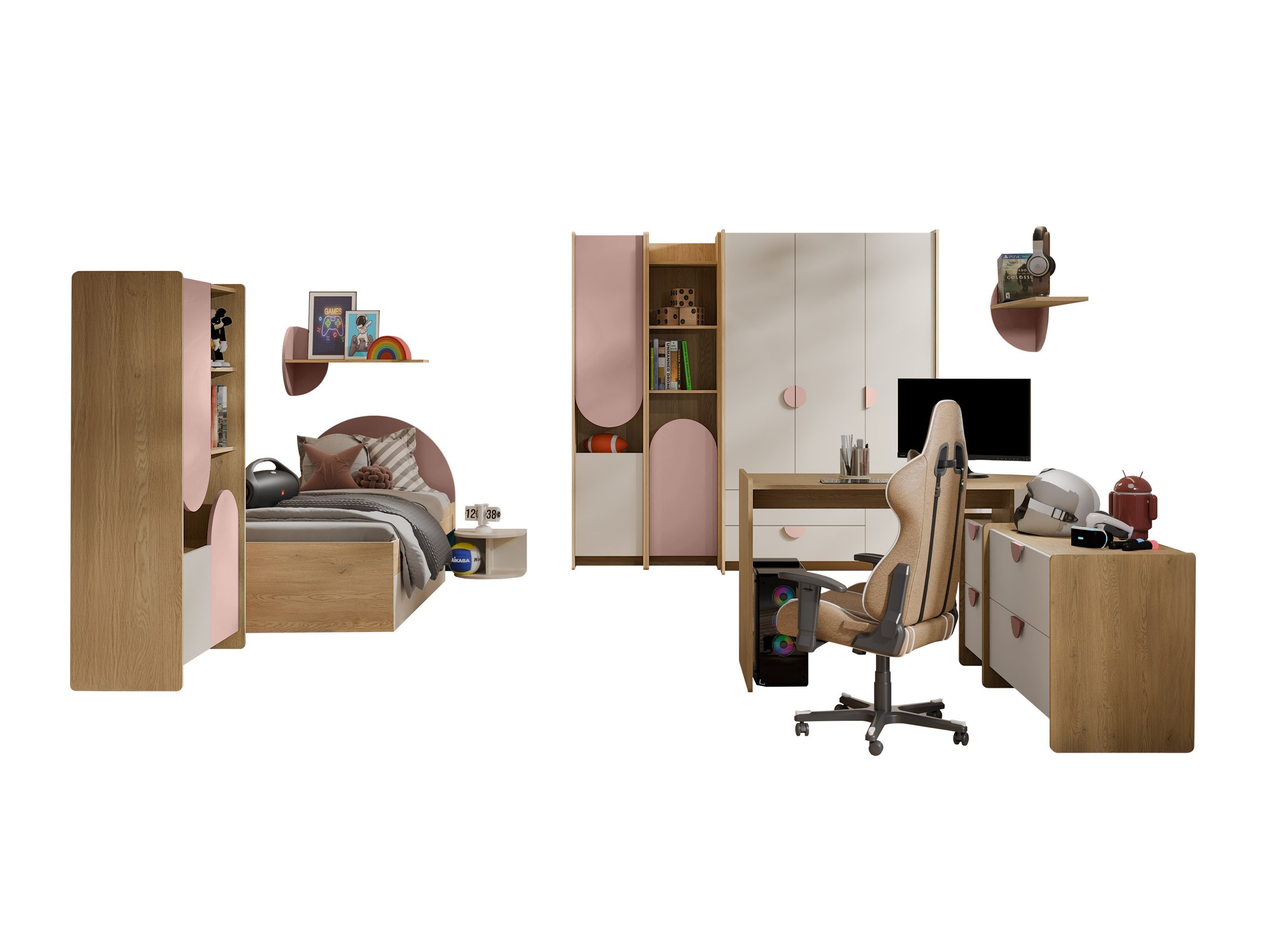 Chambre enfant complète Fivelbi 119 (Rose)