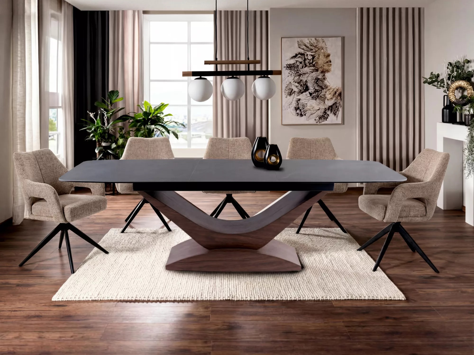 Table Detroit 1001 (Noyer + Marbre gris)