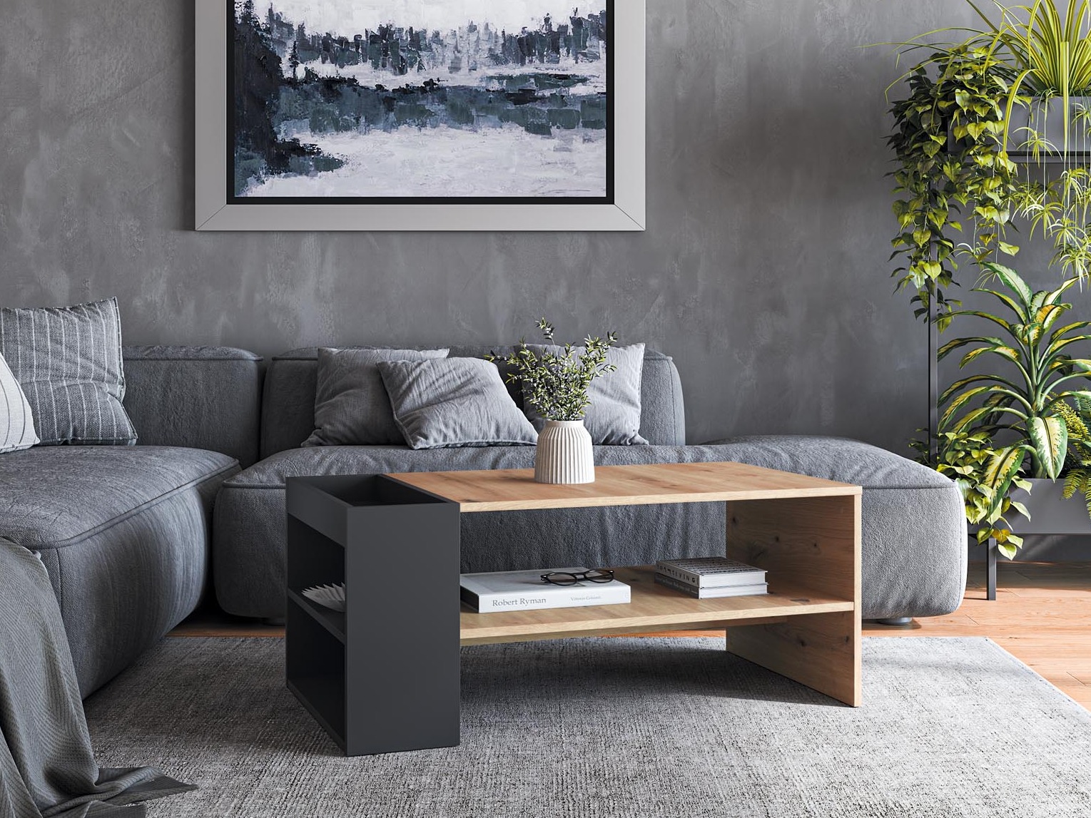 Table basse Houston 1946 (Noir + Chêne Artisan)