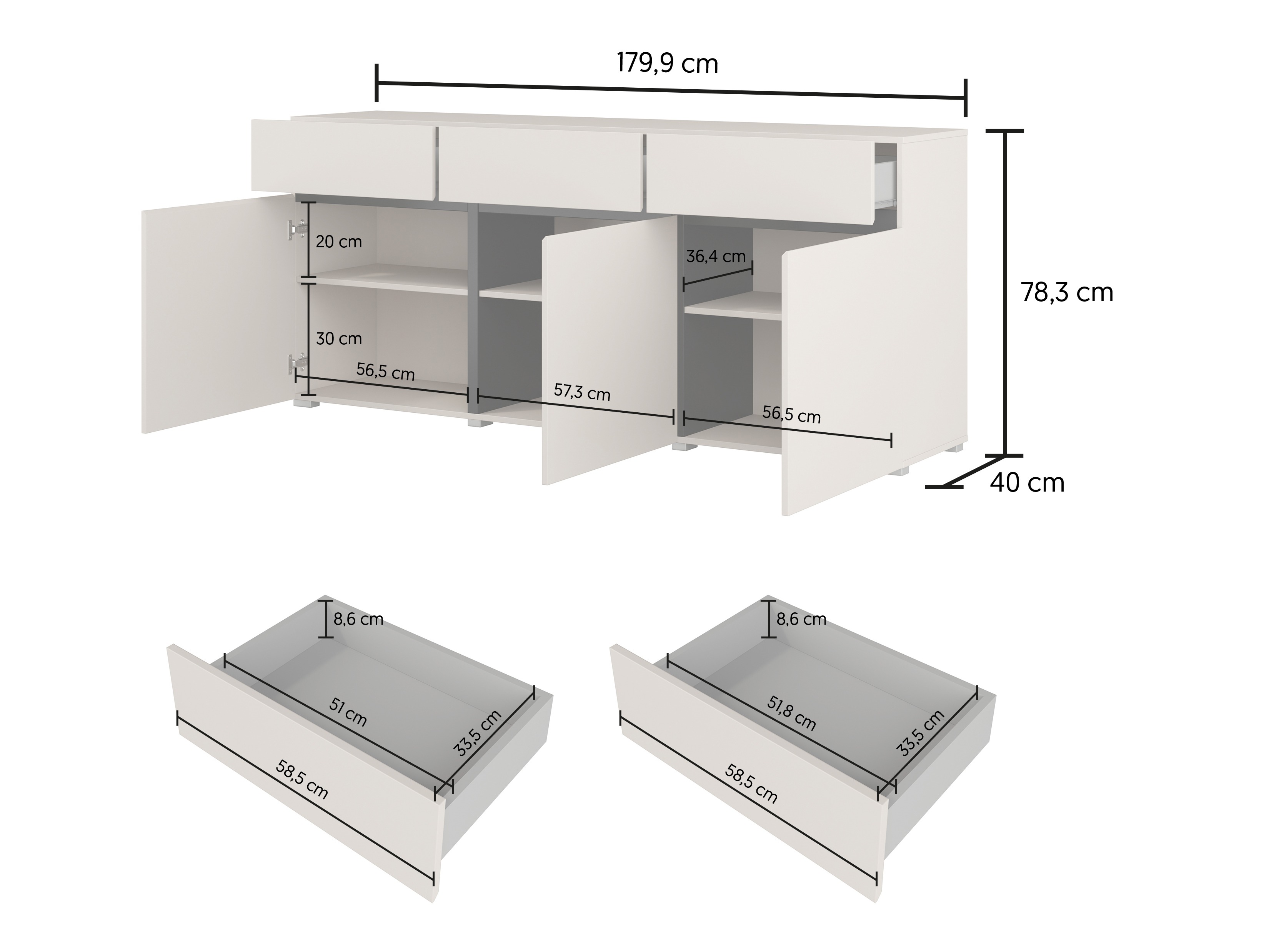 Commode Alfere 103 (Chêne wotan + Blanc)