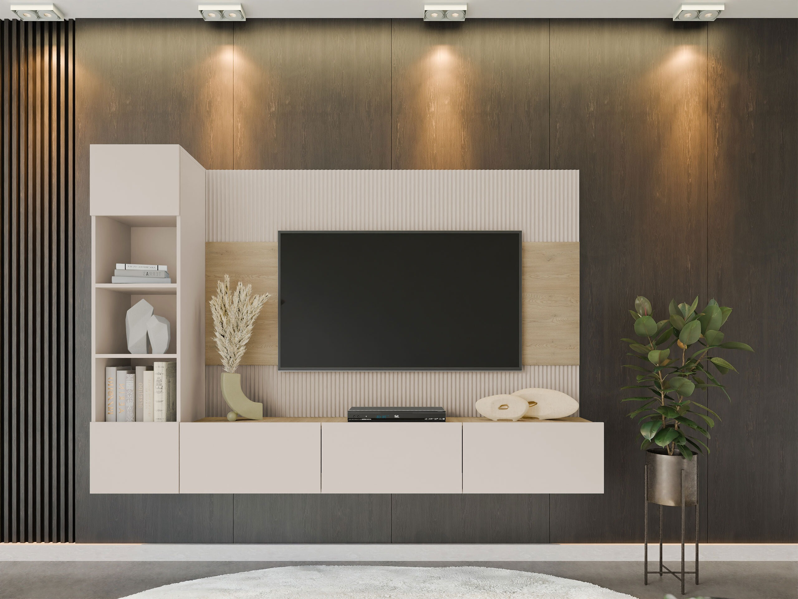 Ensemble de salon Comfivo Salix II (Beige + Chêne)