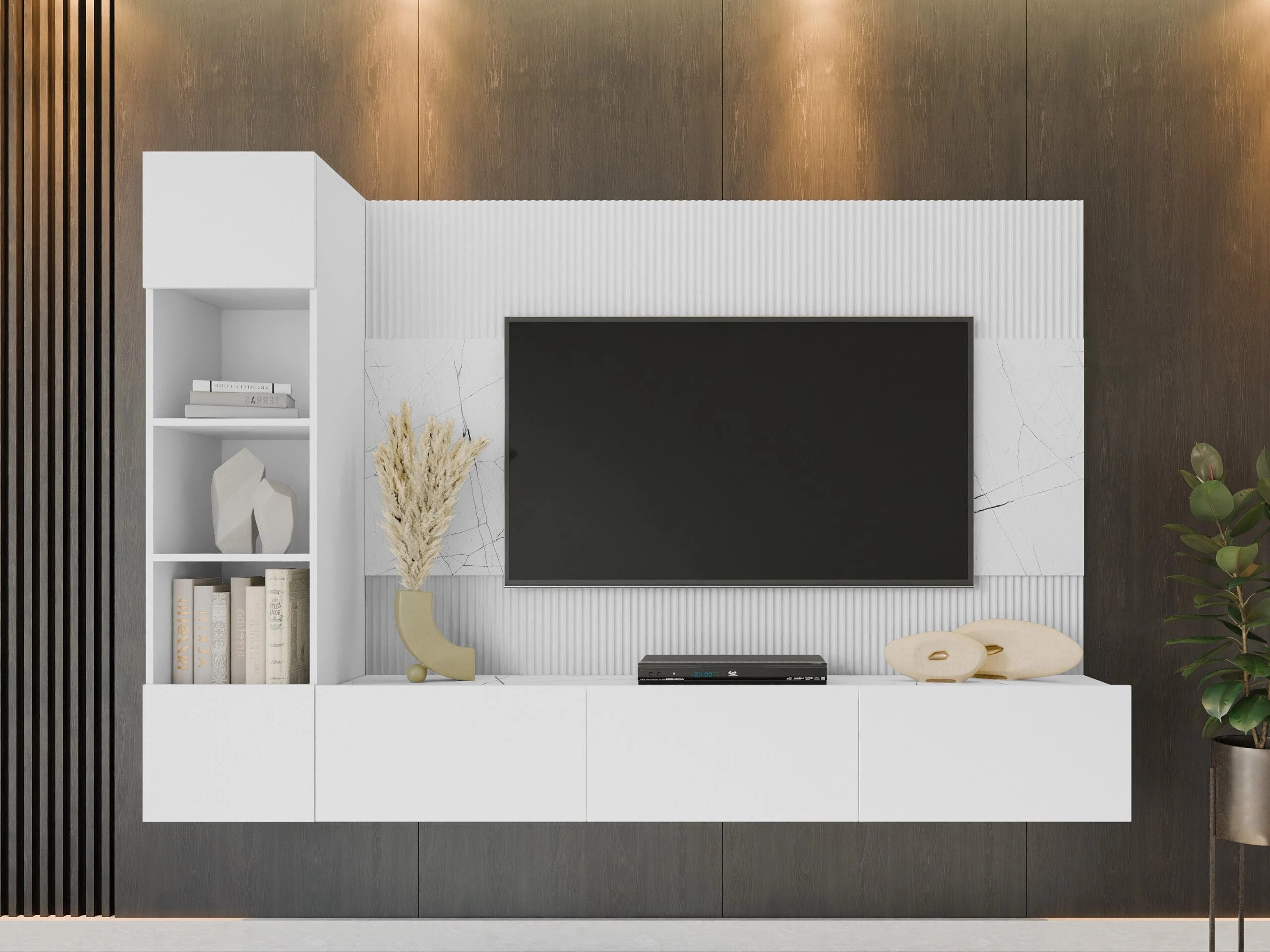 Ensemble de salon Comfivo Salix II (Blanc + Marbre blanc)