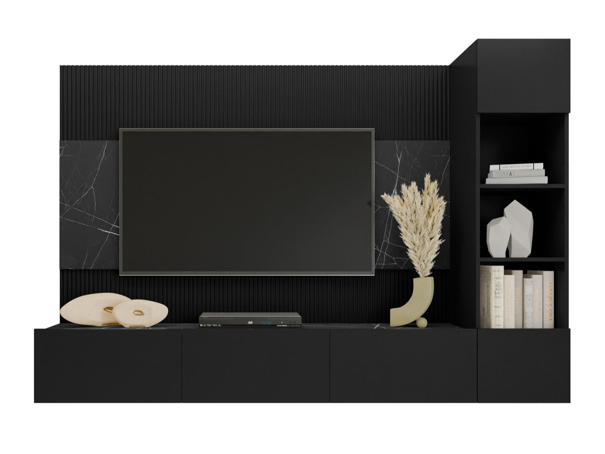 Ensemble de salon Comfivo Salix II (Noir + Marbre noir)