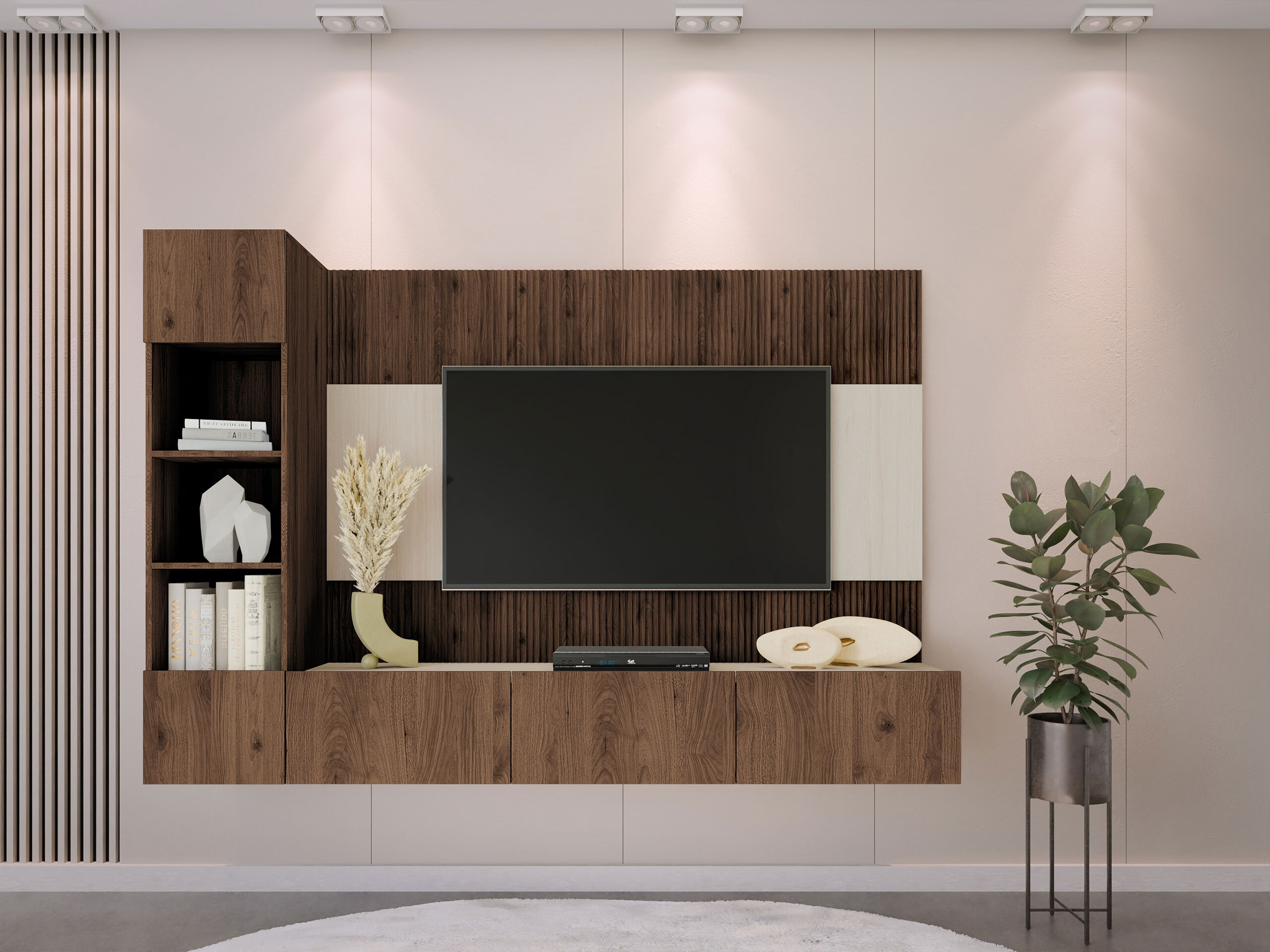 Ensemble de salon Comfivo Salix II (Noyer + Clair Travertine)