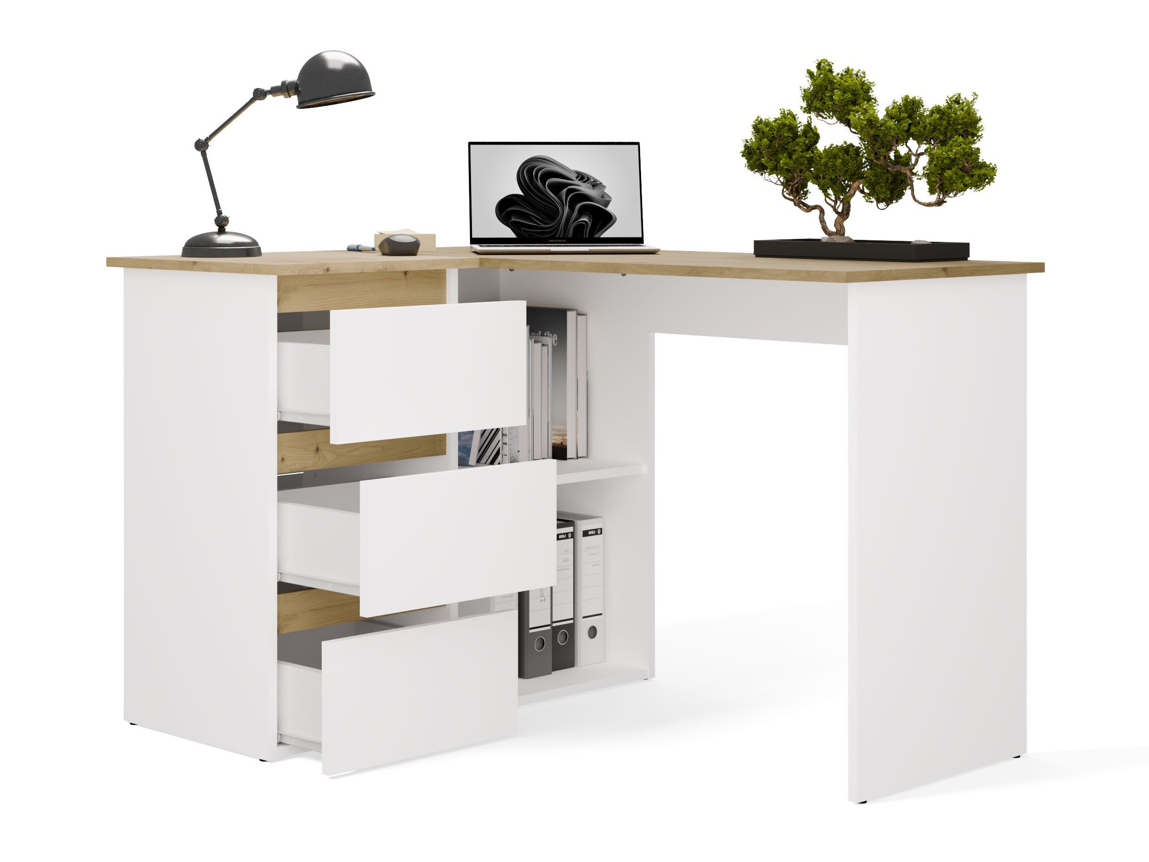 Bureau d'angle Mandeville 365 (Chêne Artisan + Blanc)