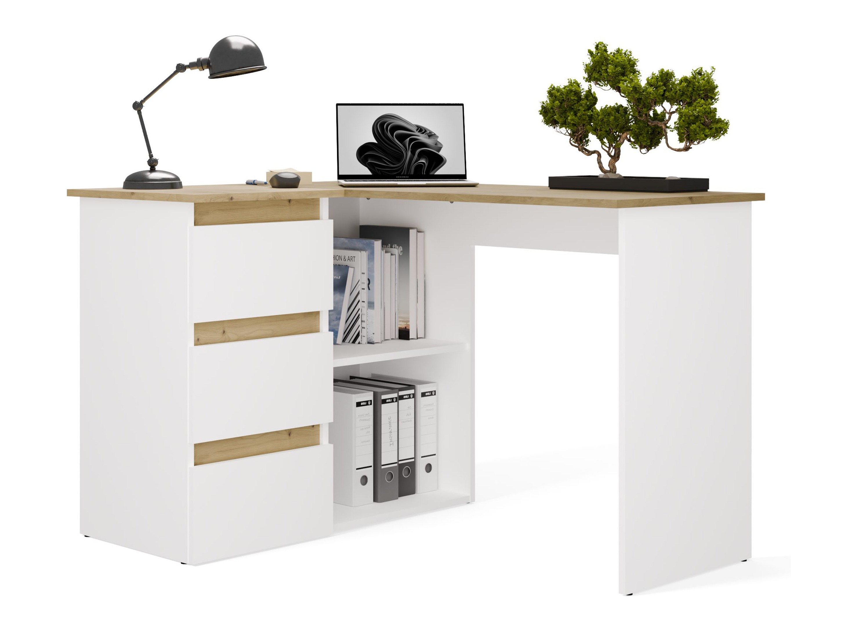 Bureau d'angle Mandeville 365 (Chêne Artisan + Blanc)