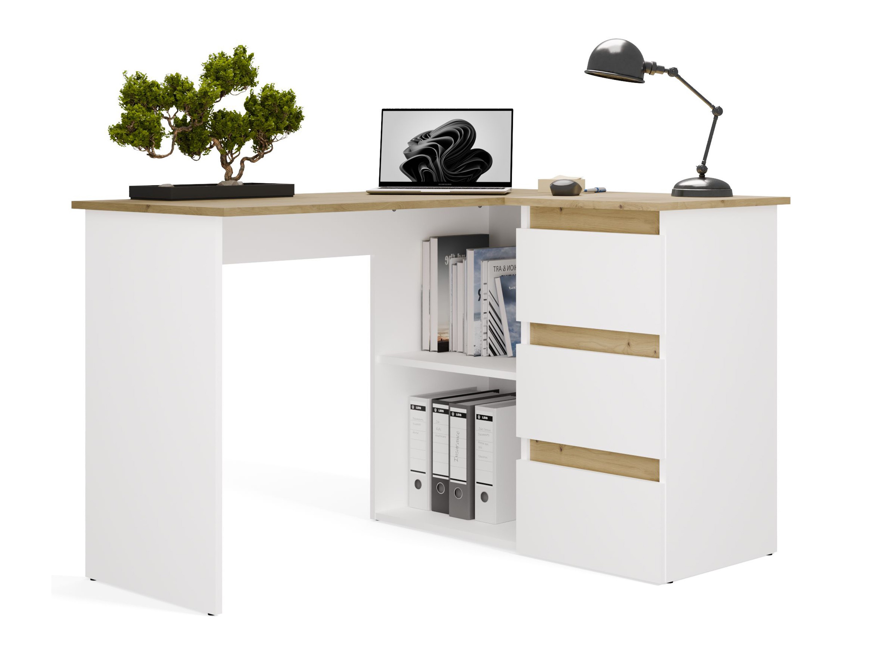Bureau d'angle Mandeville 365 (Chêne Artisan + Blanc)