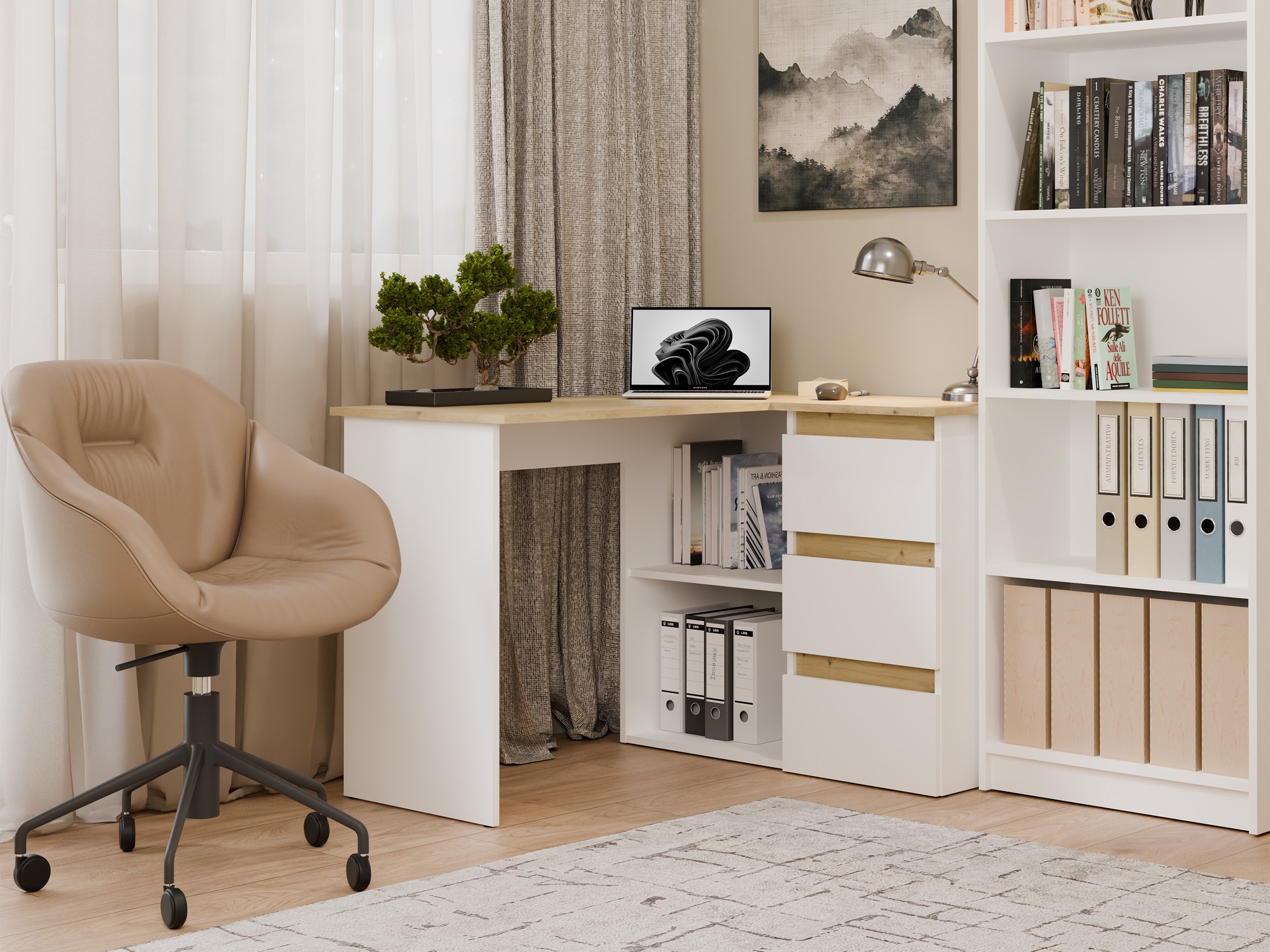 Bureau d'angle Mandeville 365 (Chêne Artisan + Blanc)