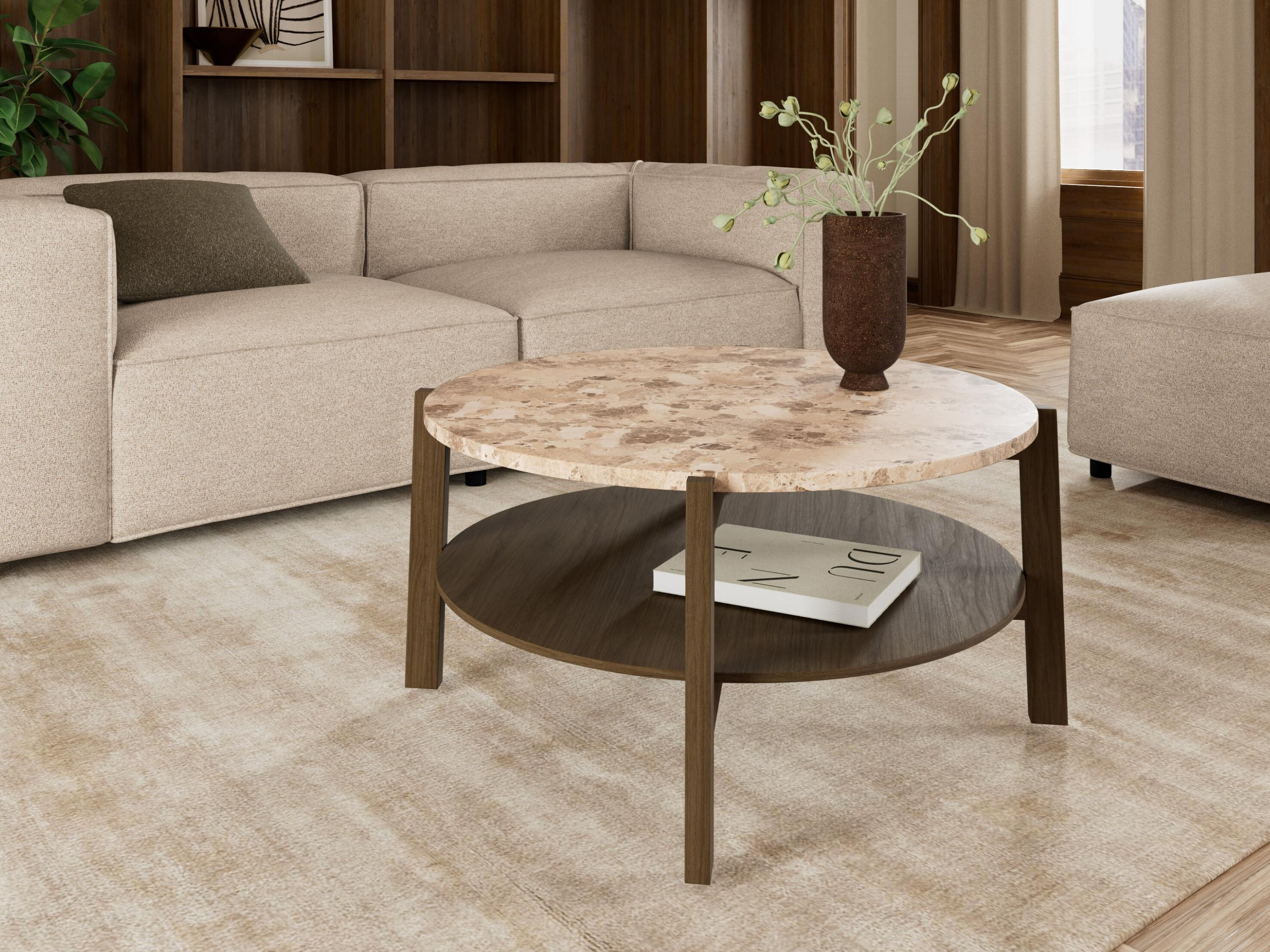 Table basse Norsica 1099 (Chêne foncé + Marbre marron)