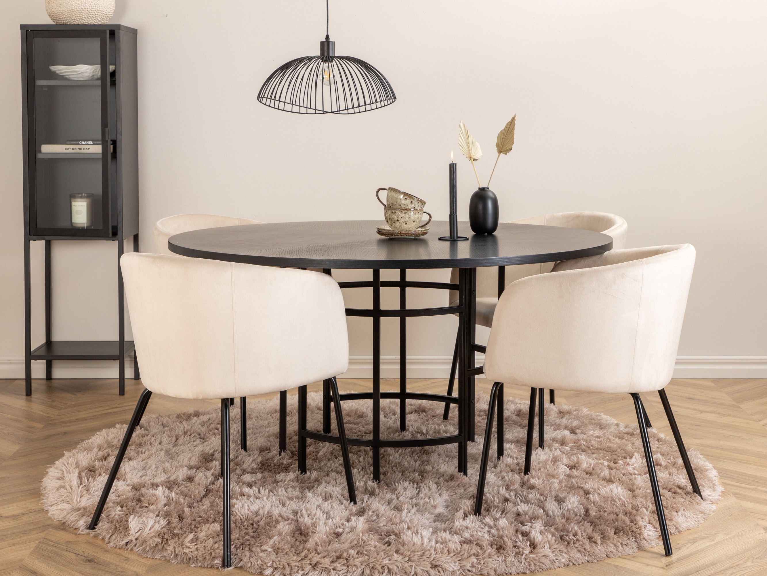 Salle à manger complète Dallas 2381 (Noir + Crème)