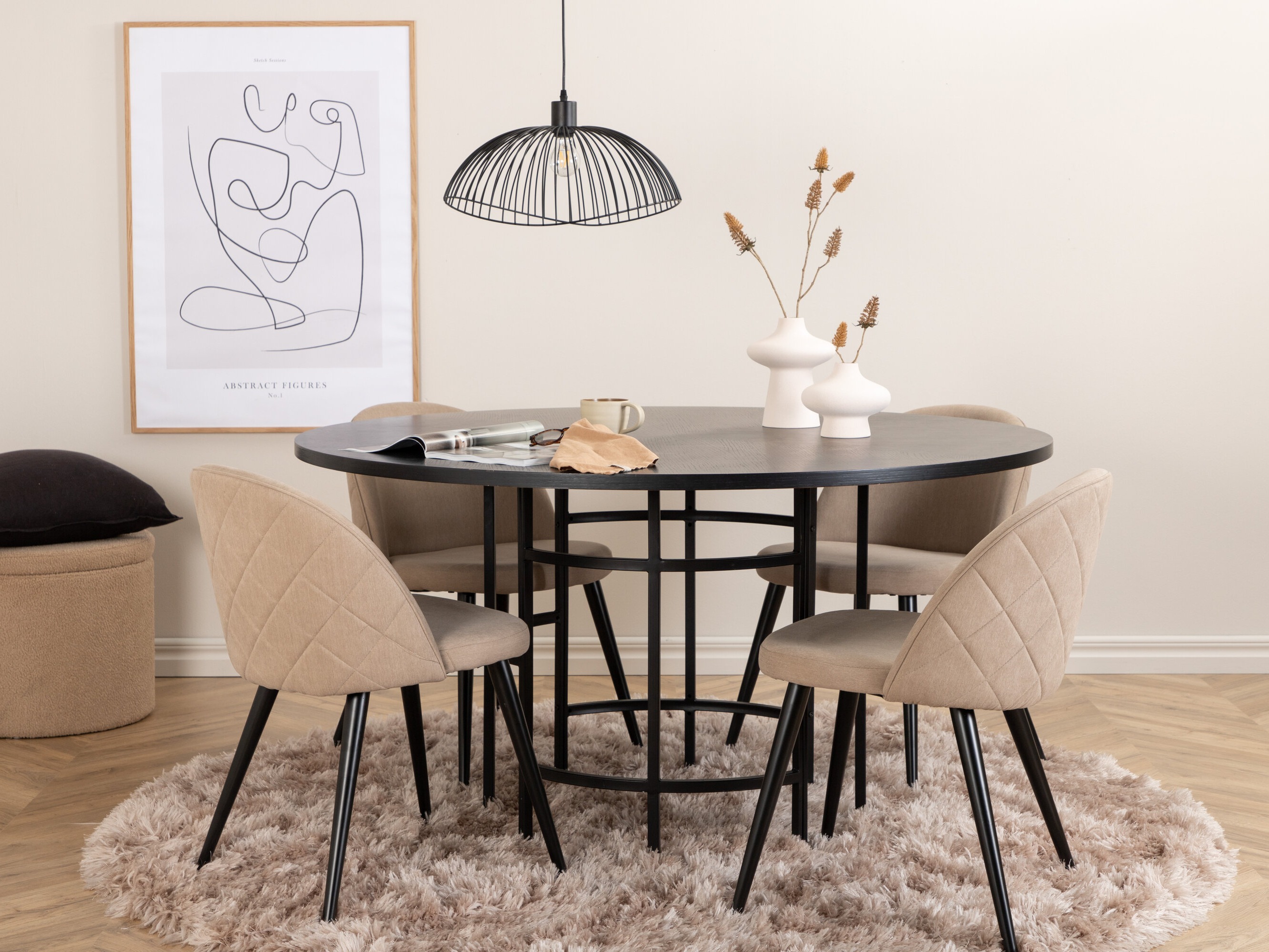 Salle à manger complète Dallas 2386 (Noir + Beige)