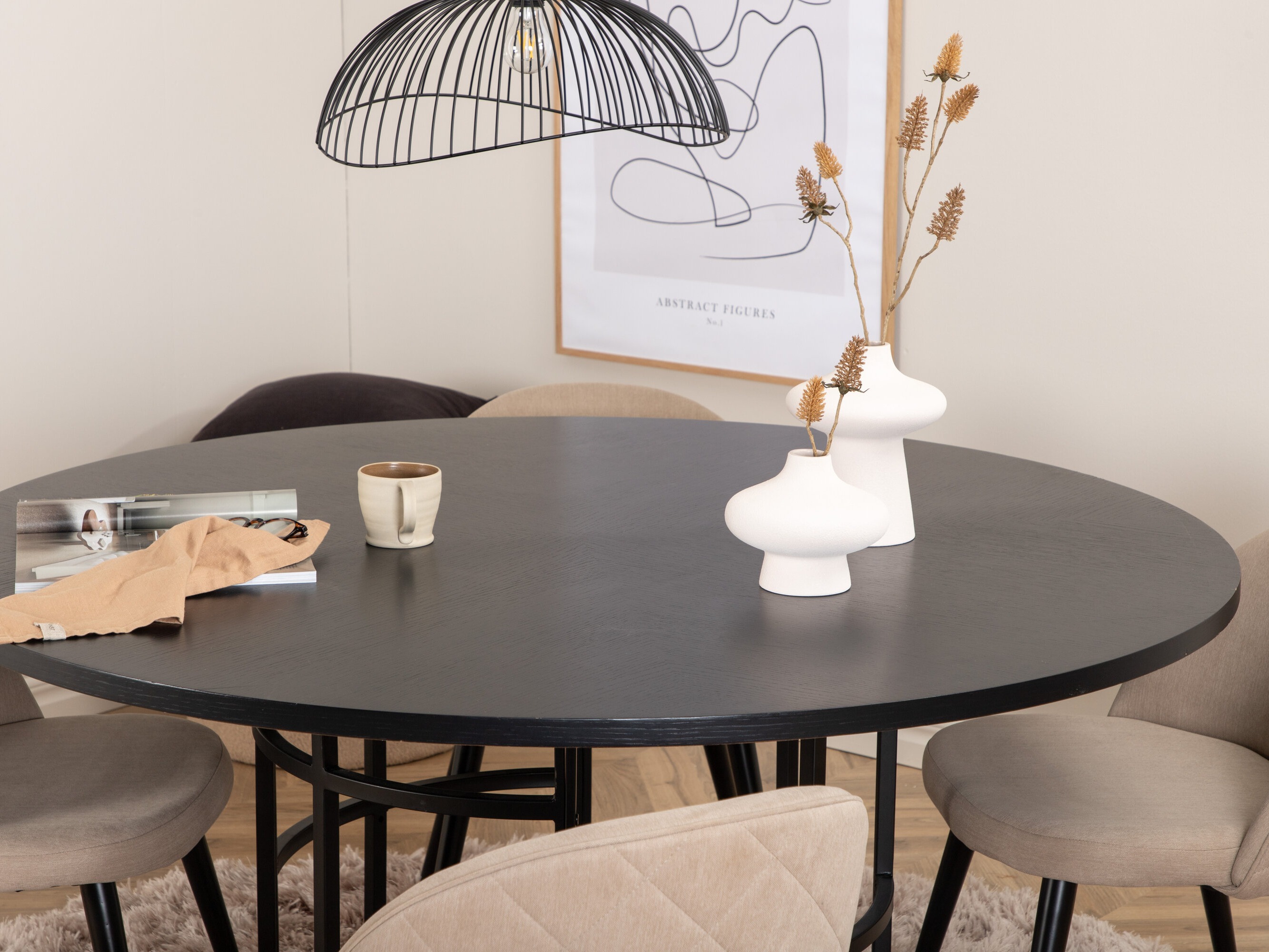 Salle à manger complète Dallas 2386 (Noir + Beige)