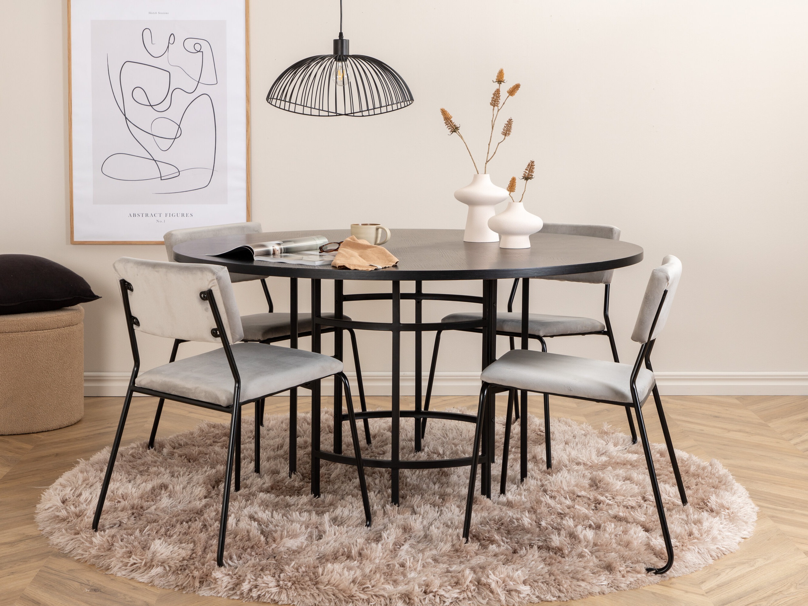 Salle à manger complète Dallas 2393 (Noir + Gris)