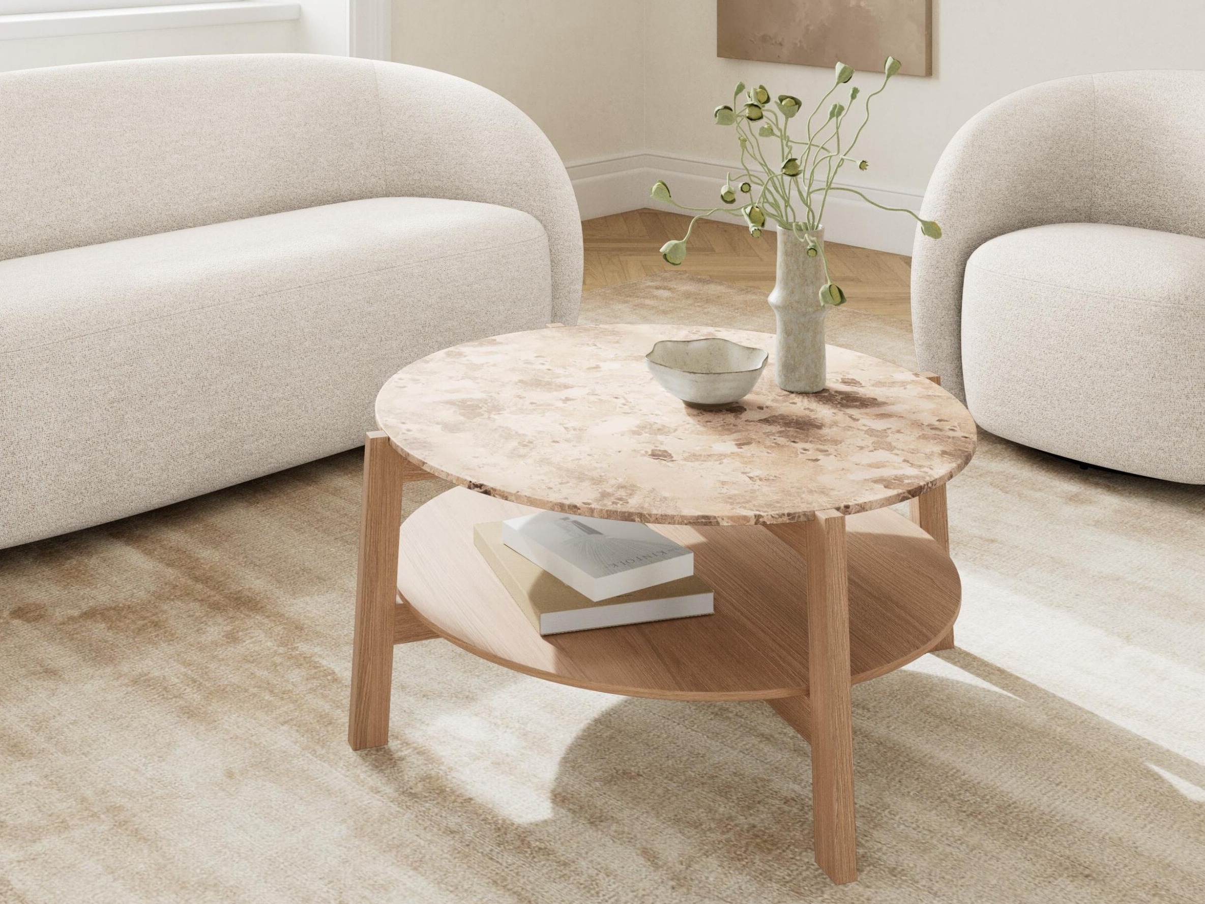 Table basse Norsica 1099 (Chêne + Marbre marron)